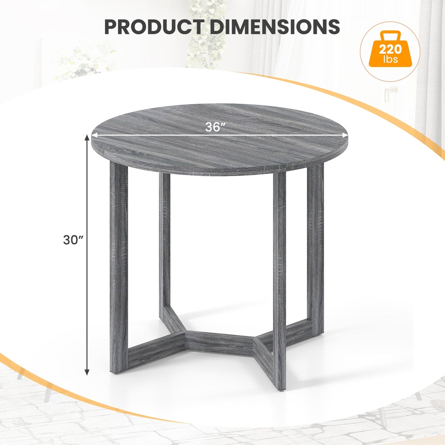 36 Inch Round Wood Dining Table for 2-4 People with Wing-shaped Pedestal Base