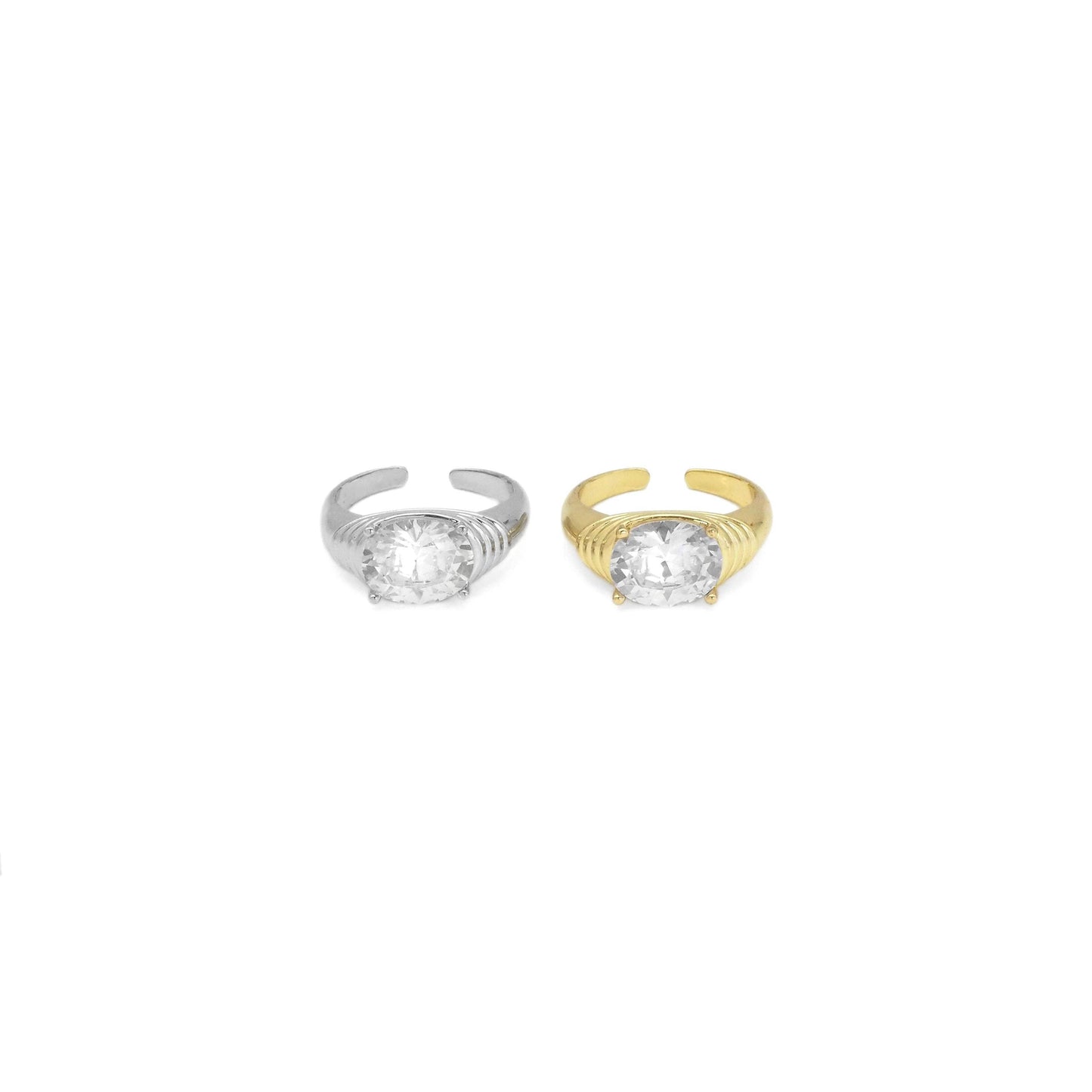 Gold Oval Big CZ Adjustable Ring, Sku#B371