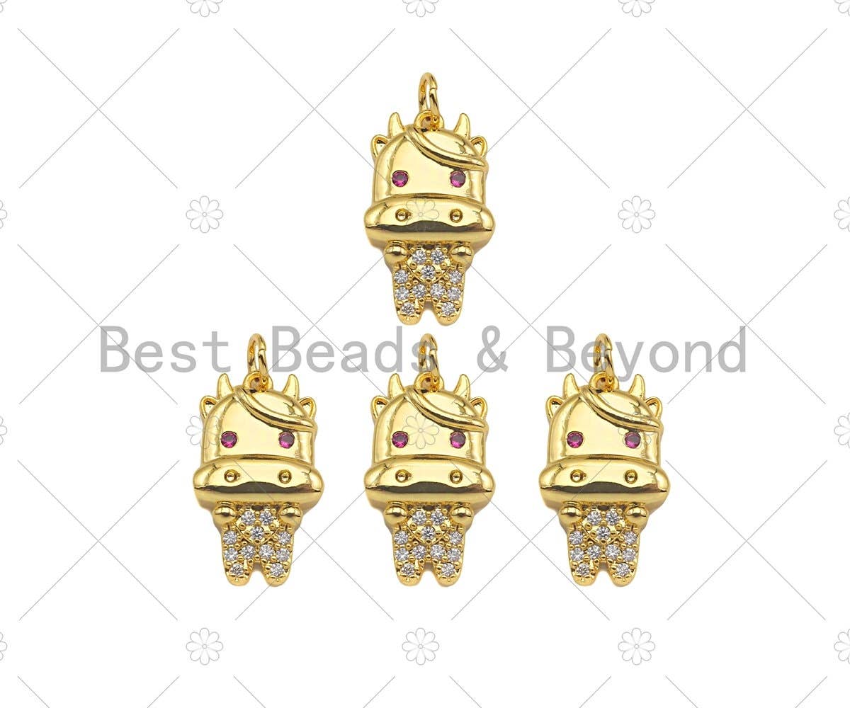 Gold Filled CZ Micro Pave Cute Cows Shape Pendant, 18K Gold Filled Cow Charm, Necklace Bracelet Charm Pendant, 9x15mm, Sku#Y452