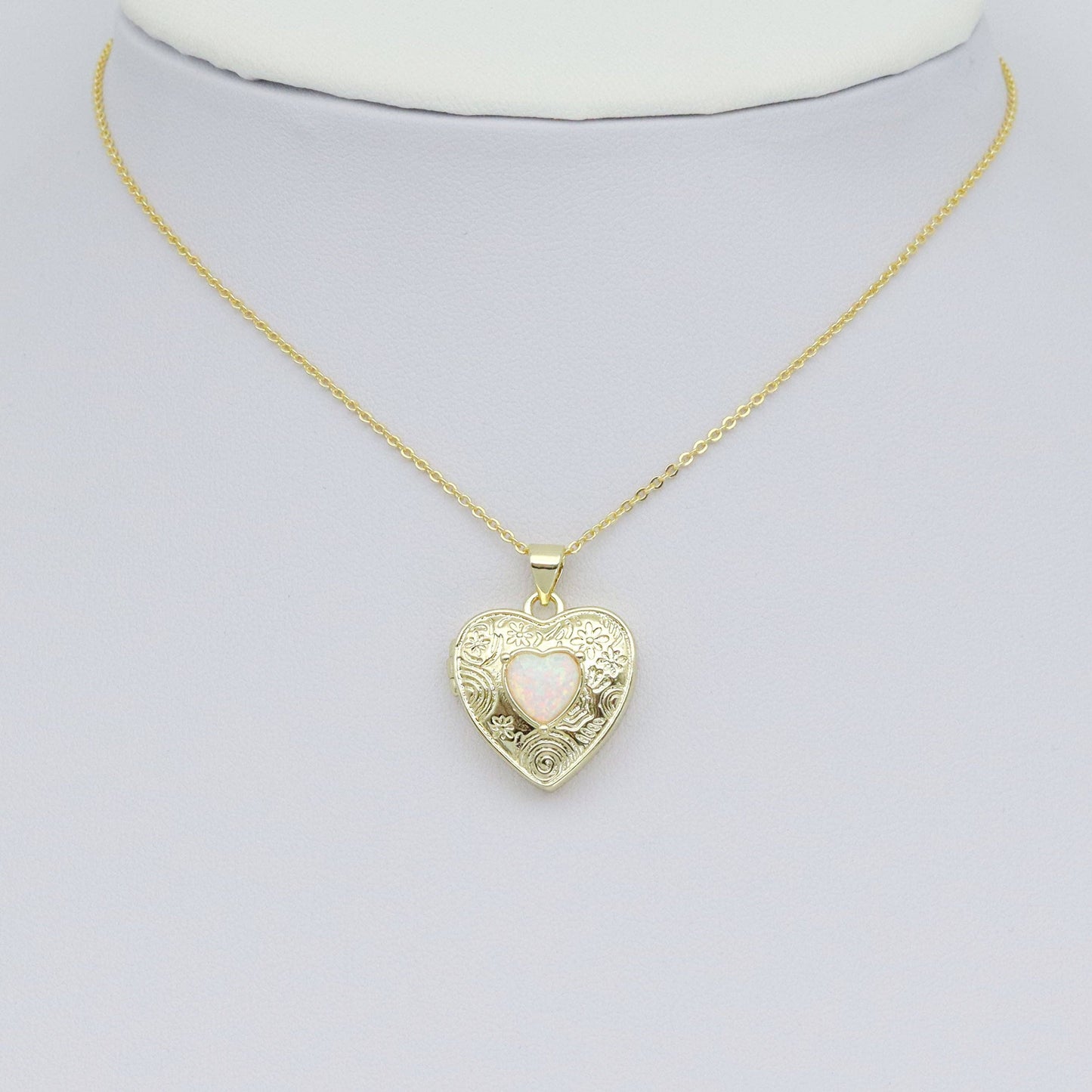 Gold Opal Heart Locket Charm Pendant, Sku#LX689