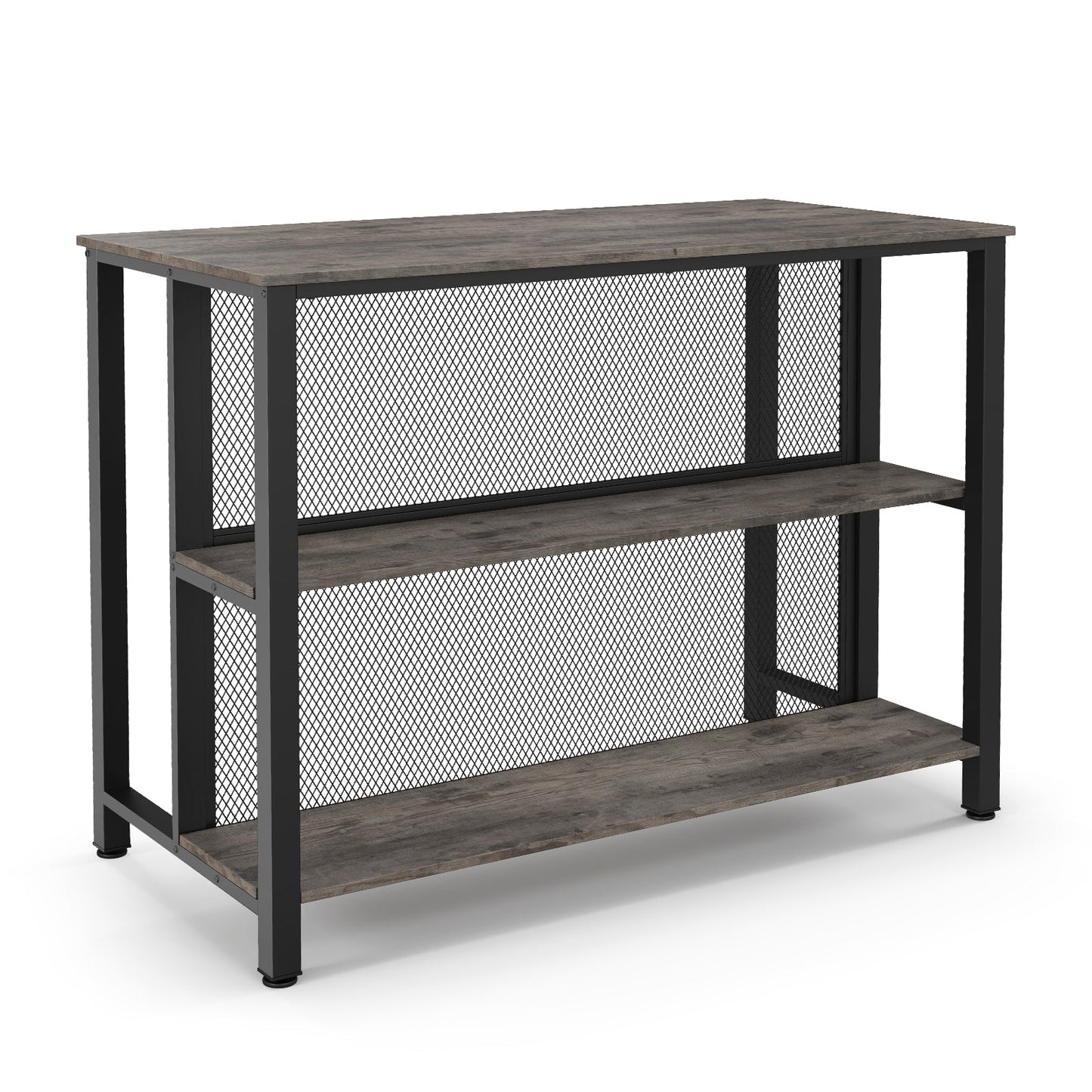 36 Inch 3-Tier Bar Table with Storage Metal Frame Adjustable Foot Pads for Dining Room