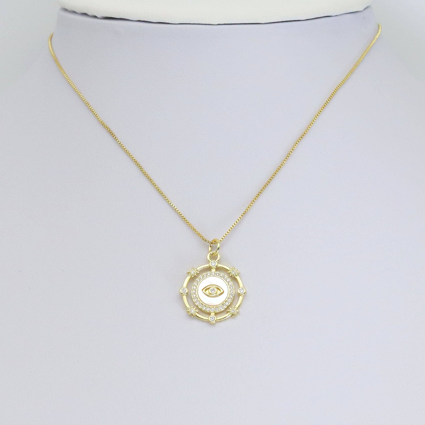 CZ Evil Eye mother of pearl Coin Charm, Sku#LK922