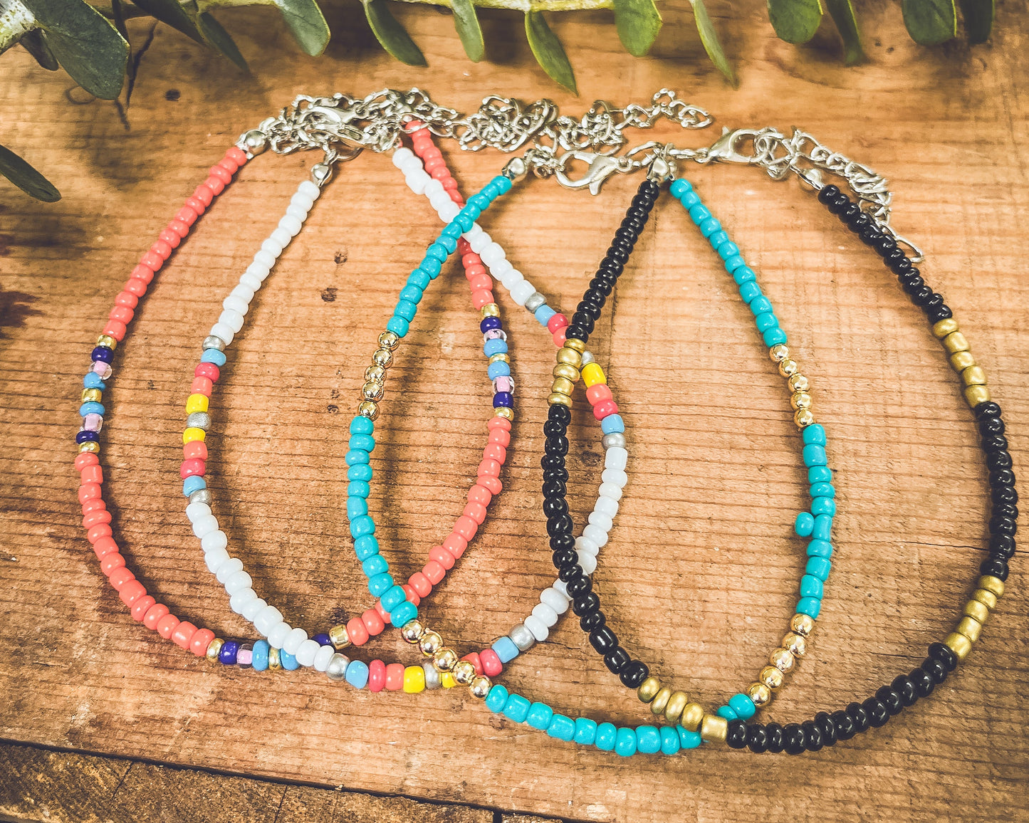 Beautiful Colorful 4 Piece Beaded Anklet Set