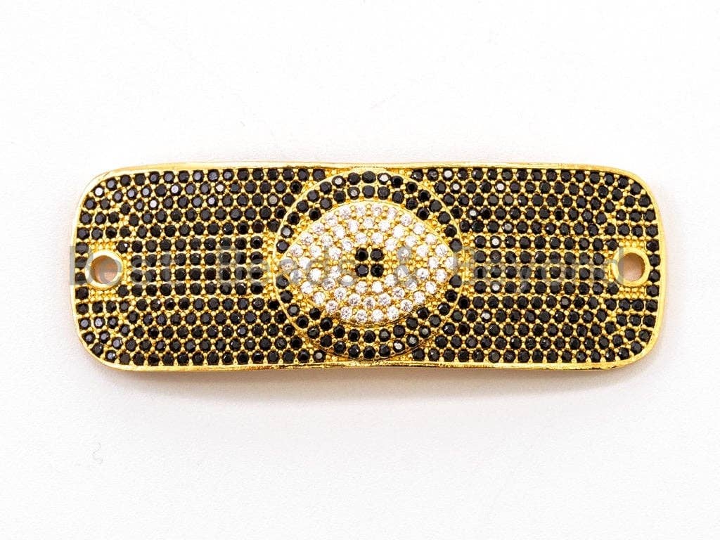 CZ Micro Pave Black Rectangle Evil Eye Bracelet/Necklace Connector, Cubic Zirconia Connectors, 17x51mm, sku#E374C
