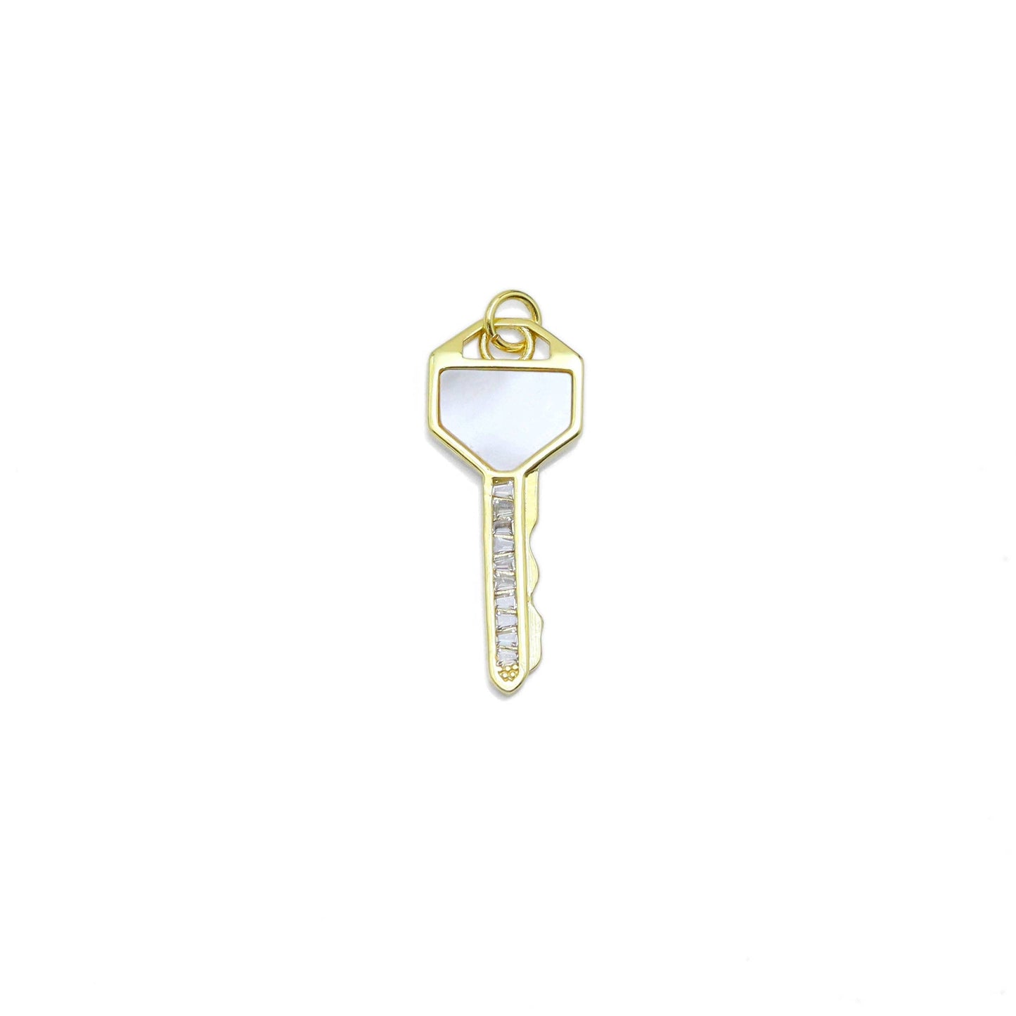 CZ Pave Mother of Pearl Key Charm Pendant, Sku#LK956