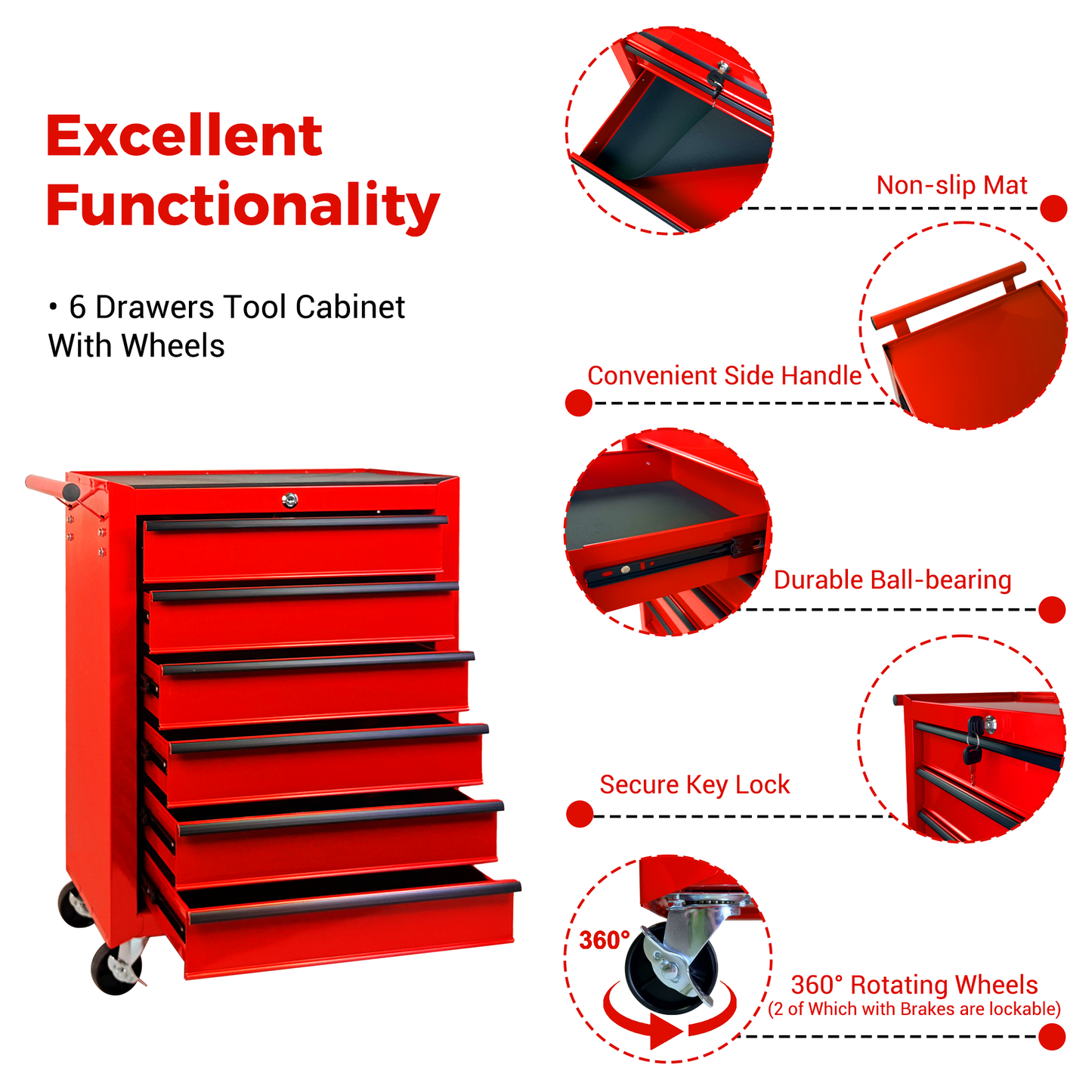 Rolling Metal Tool Chest with 6 Drawers