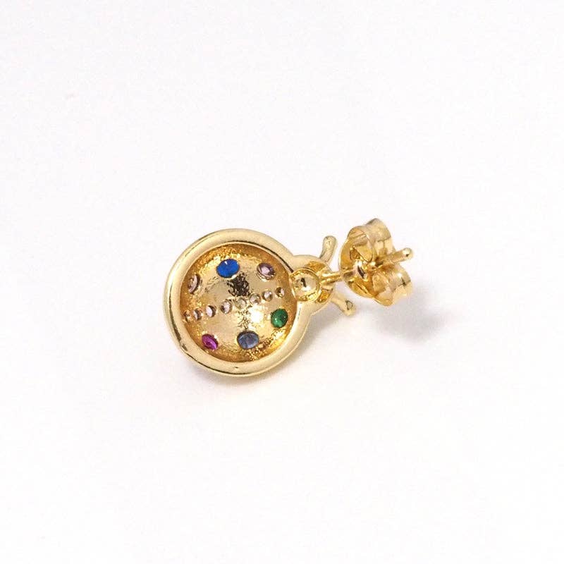 Gold Colorful CZ Ladybug Stud Earrings, Sku#LK777