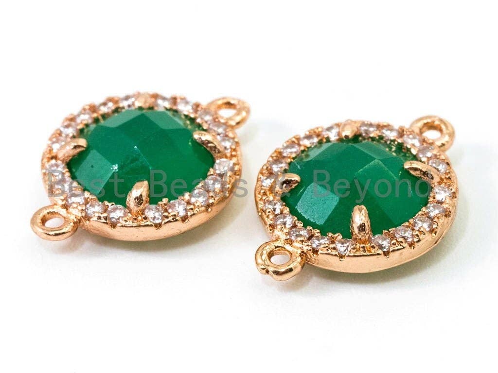 Round Faceted Glass Bezel connector , Green/Black/Smoke, 12x15mm, sku#A74