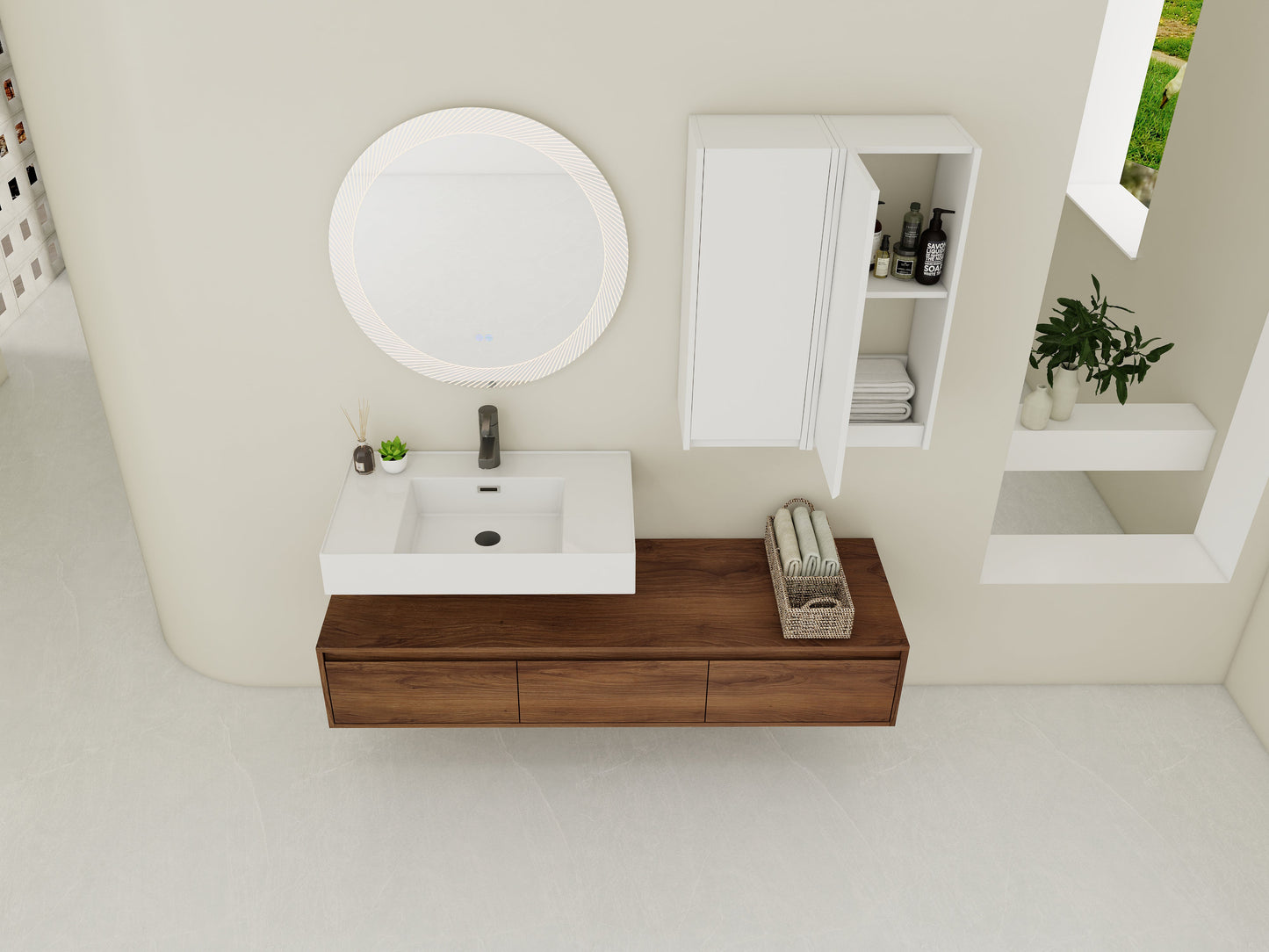 60 Inch Wall-Mounted Bathroom Vanity