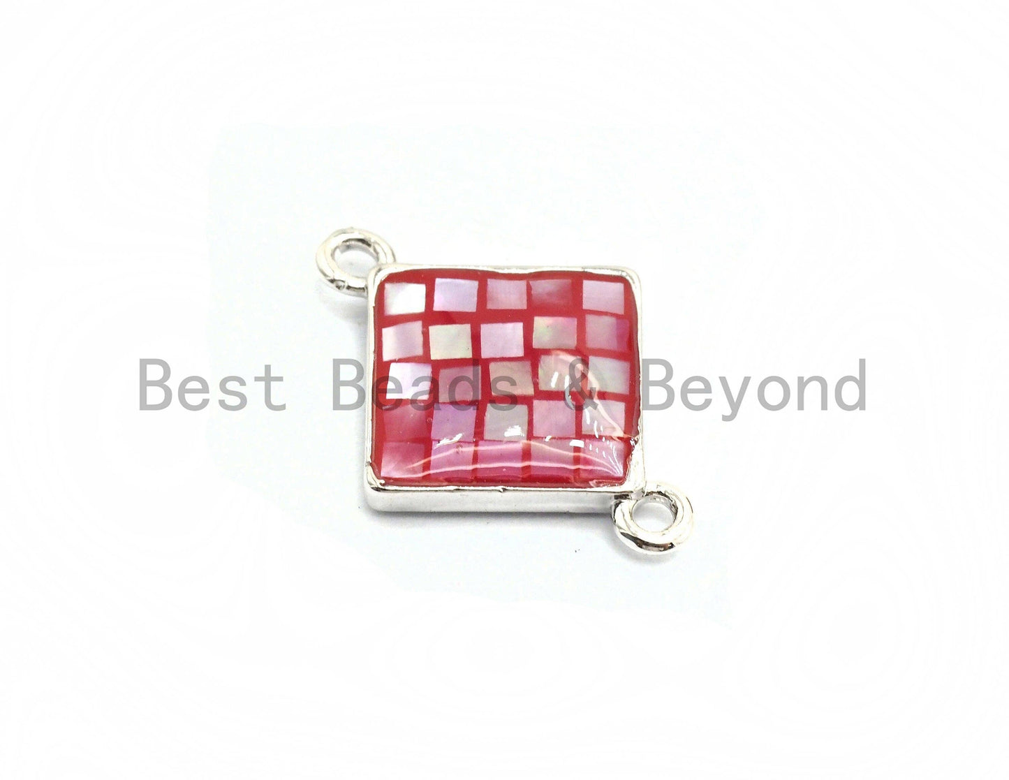 100% Natural Shell Hot Pink Diamond Shape Connector with Gold/Sliver Plated edging, Fuchsia Pink Shell, 14x18mm,SKU#Z289