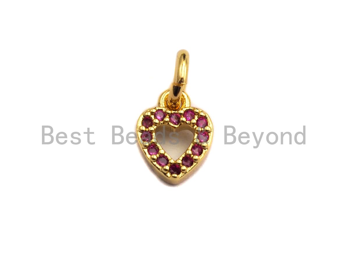 Cute Fuchsia CZ Micro Pave Pink Heart Shaped Pendant/Charm, Cubic Zirconia Pendant Charm,6x8mm,sku#Z537