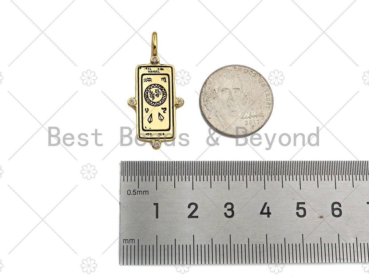 Heart Star Pattern On Rectangle Shape Pendant/Charm,18K Gold Filled Medallion Charm, Necklace Bracelet Charm Pendant,16x34mm,Sku#Z1379