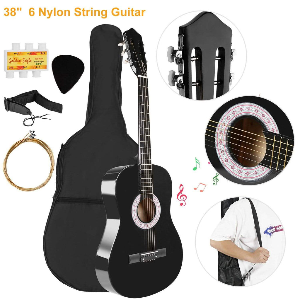 38" Acoustic Beginners Guitar with Guitar Bag Strap Tuner Extra String