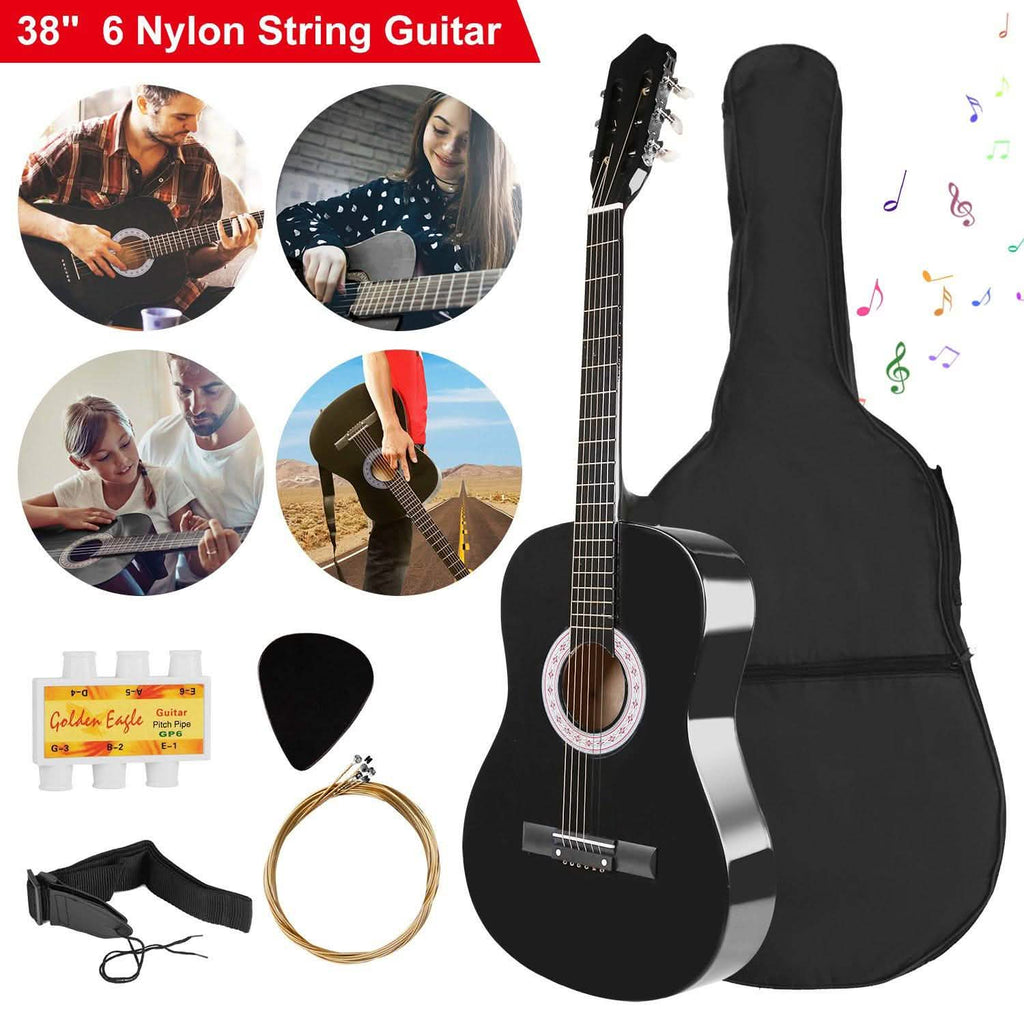 38" Acoustic Beginners Guitar with Guitar Bag Strap Tuner Extra String