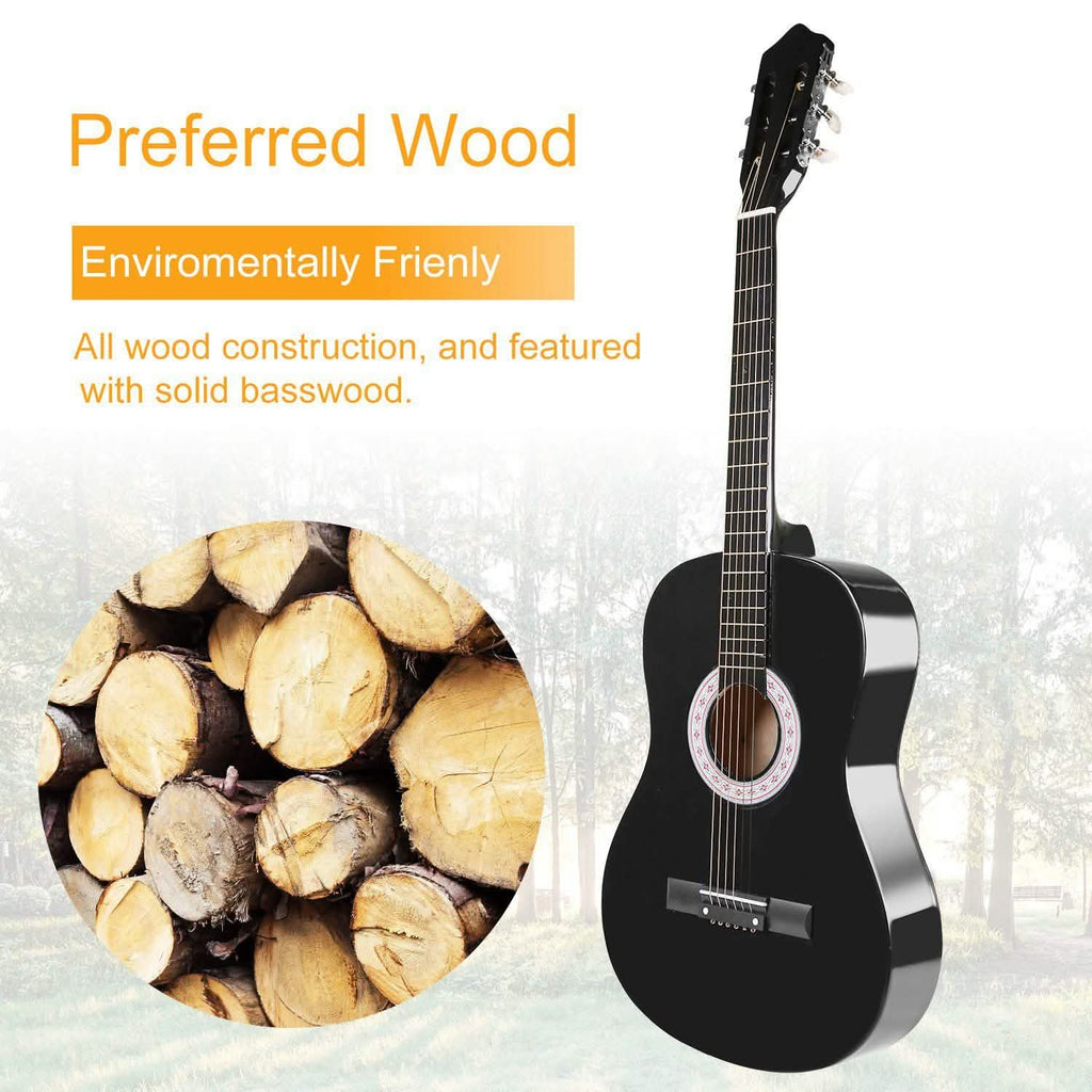 38" Acoustic Beginners Guitar with Guitar Bag Strap Tuner Extra String