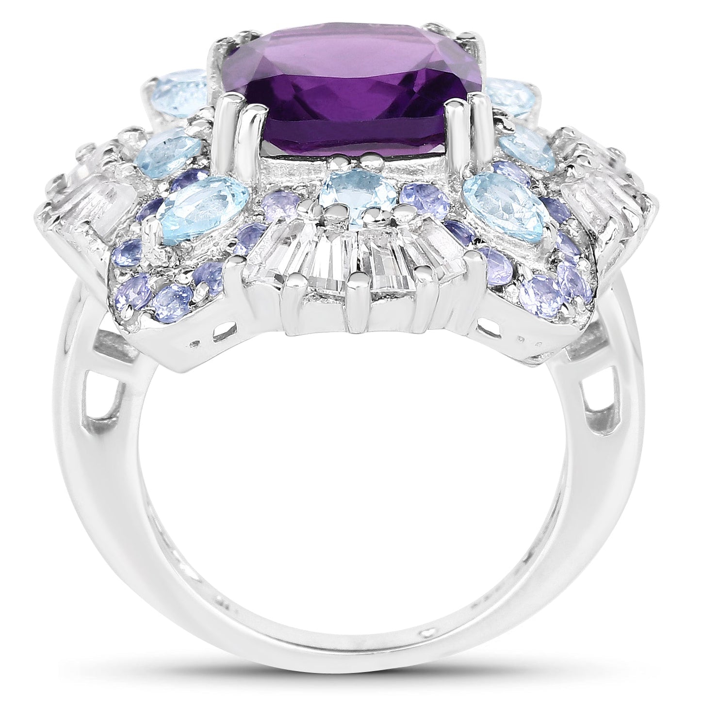 8.38 Carat Genuine Multi Stones .925 Sterling Silver Ring