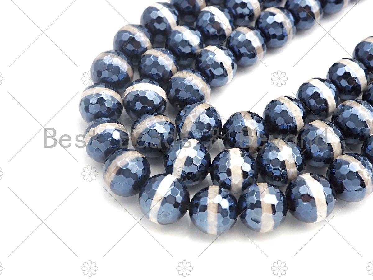 Esty Exclusive Mystic Black and White  One Line Tibetan Agate Beads, 8mm/10mm/12mm, Black White Dzi Agate, 15.5" Full Strand, sku#UA94