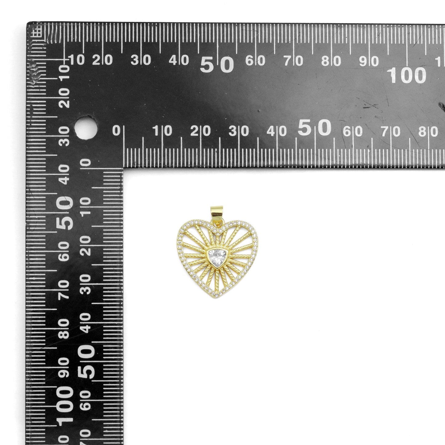 CZ Triangle Center Heart Charm, Sku#LK934