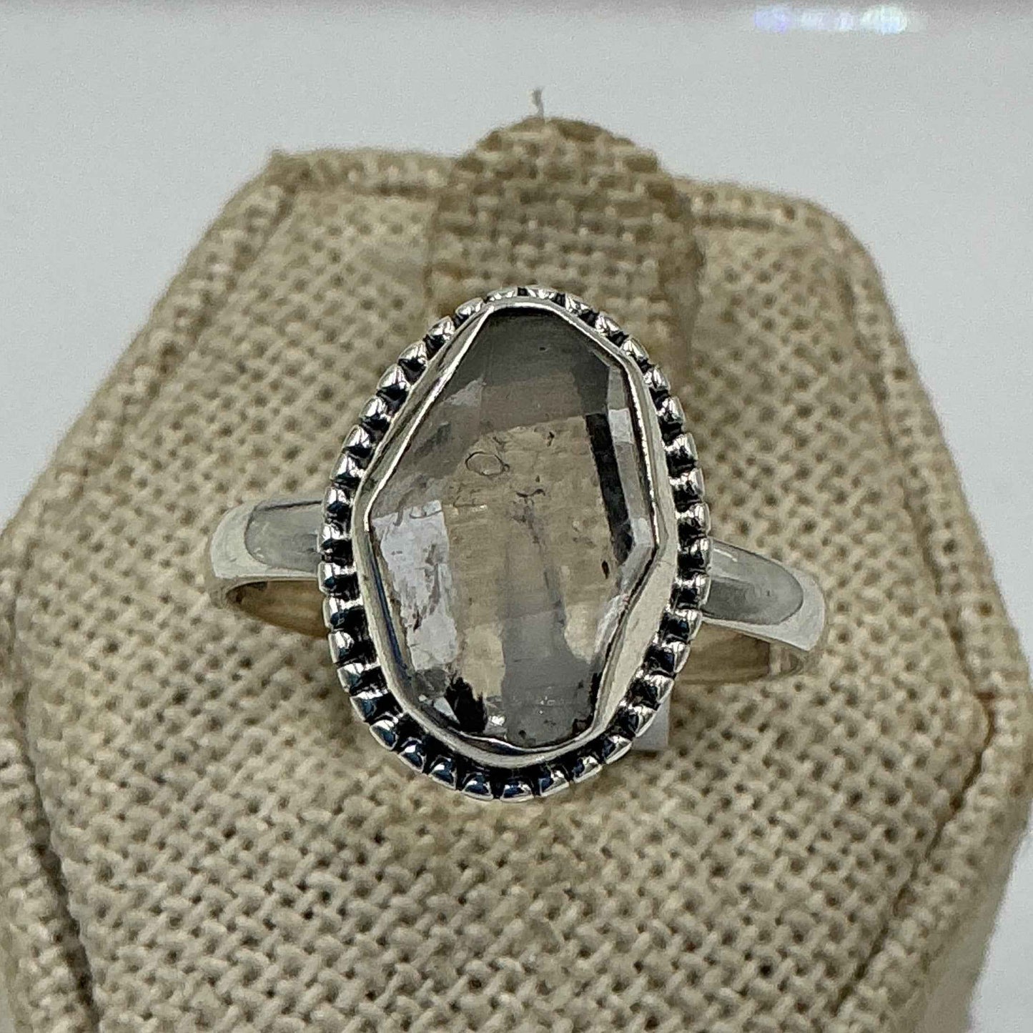 Sterling Silver Bezeled Herkimer Diamond Ring - Size 9 - Clarity, Intuition & Alignment