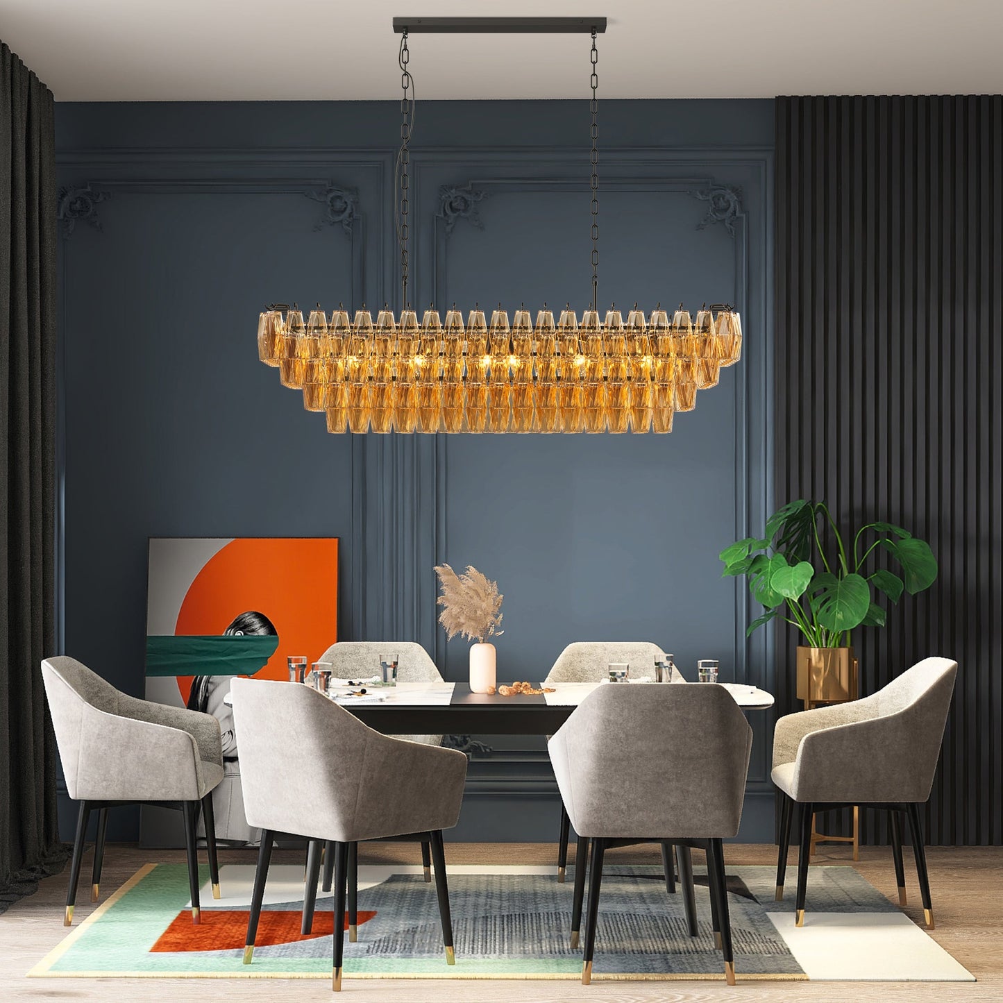 54" Black Rectangular Chandelier