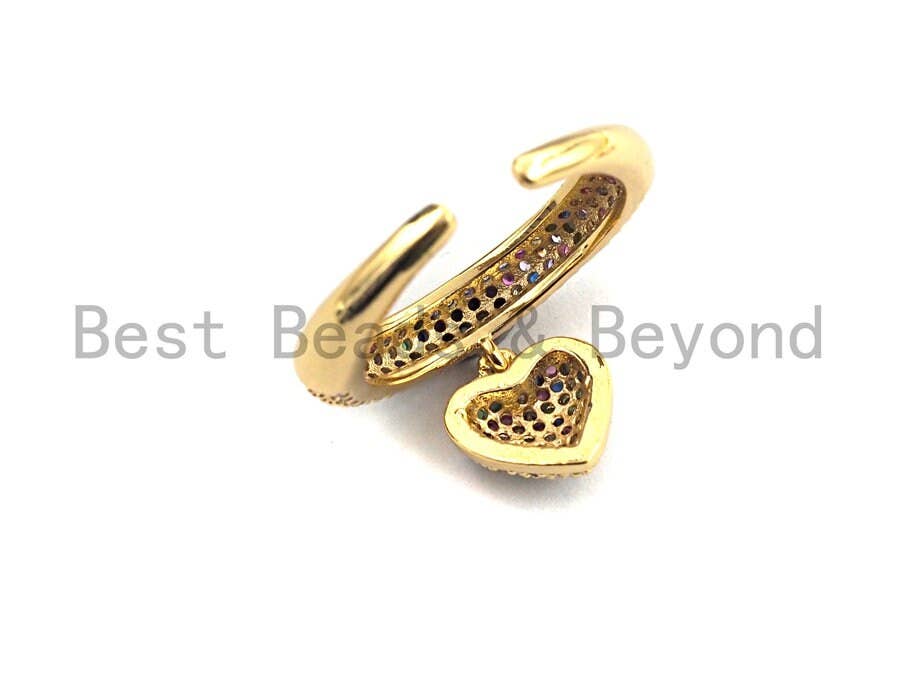 Colorful CZ Micro Pave Circle With Heart Shape Ring, Cubic Zirconia Gold Ring, Adjustable Ring,Statement Ring 15x21x17mm,sku#X68
