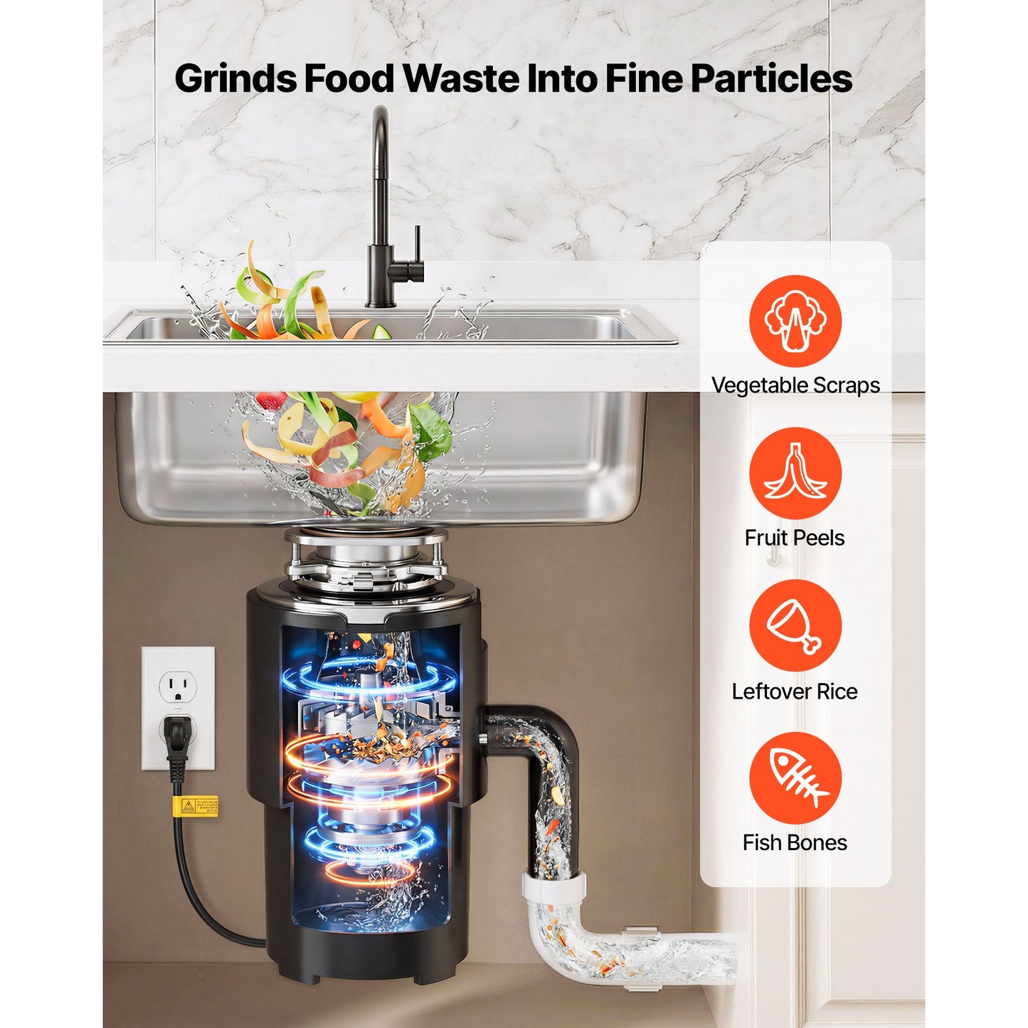VEVOR Food Waste Garbage Disposal, 3/4HP 1500RPM
