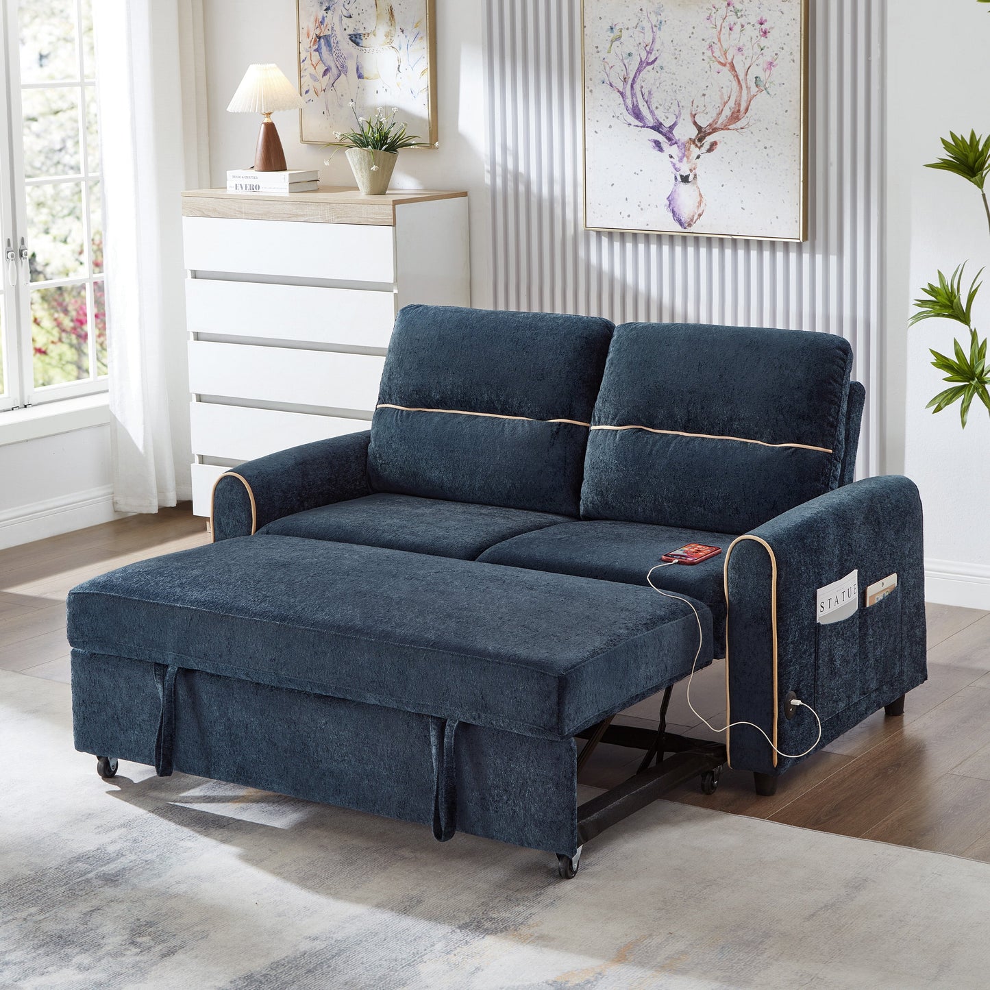 Chenille Pull Out Sofa Bed