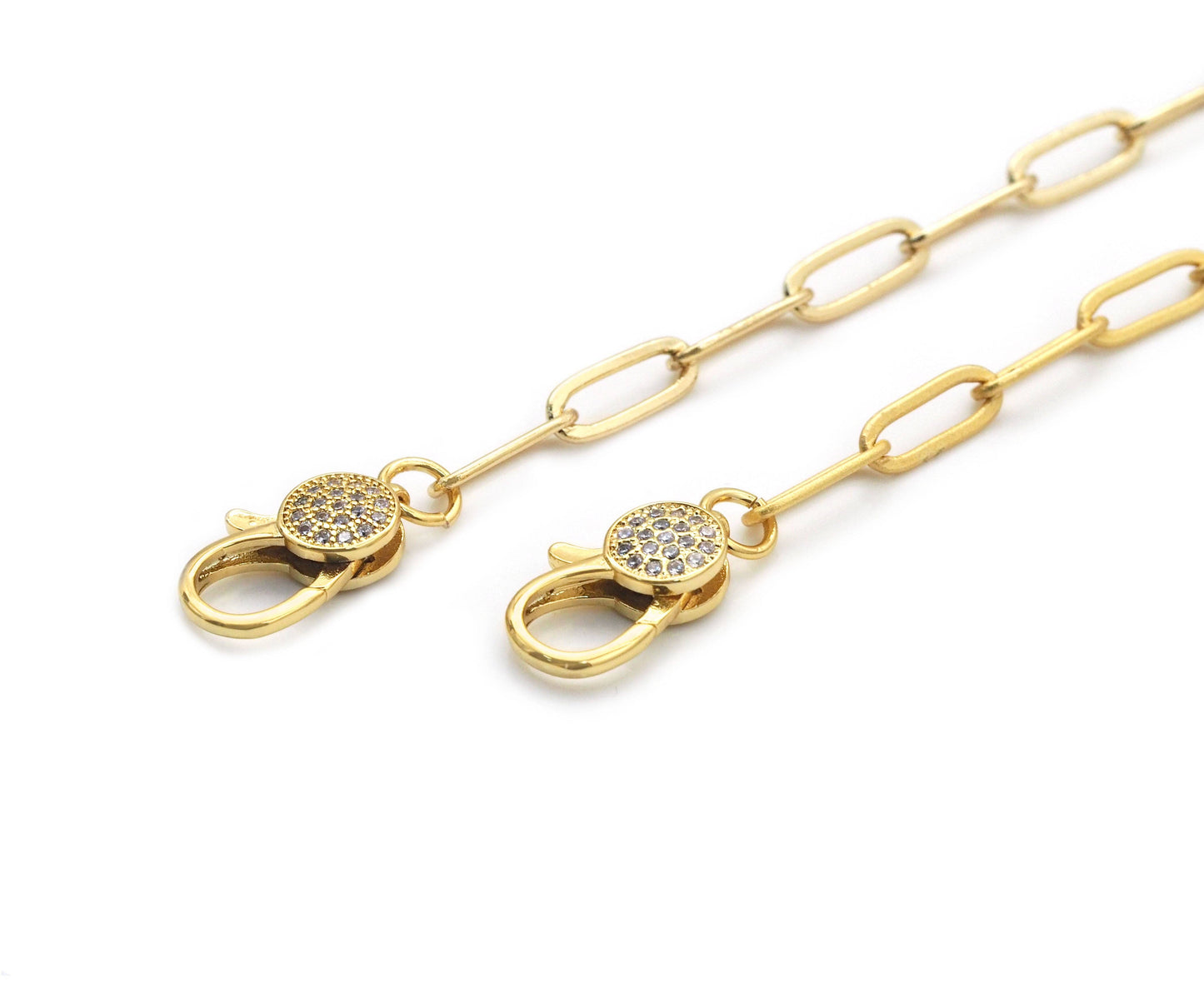 Matte/Shinny Gold Paperclip  Necklace with CZ Clasp, #EF256