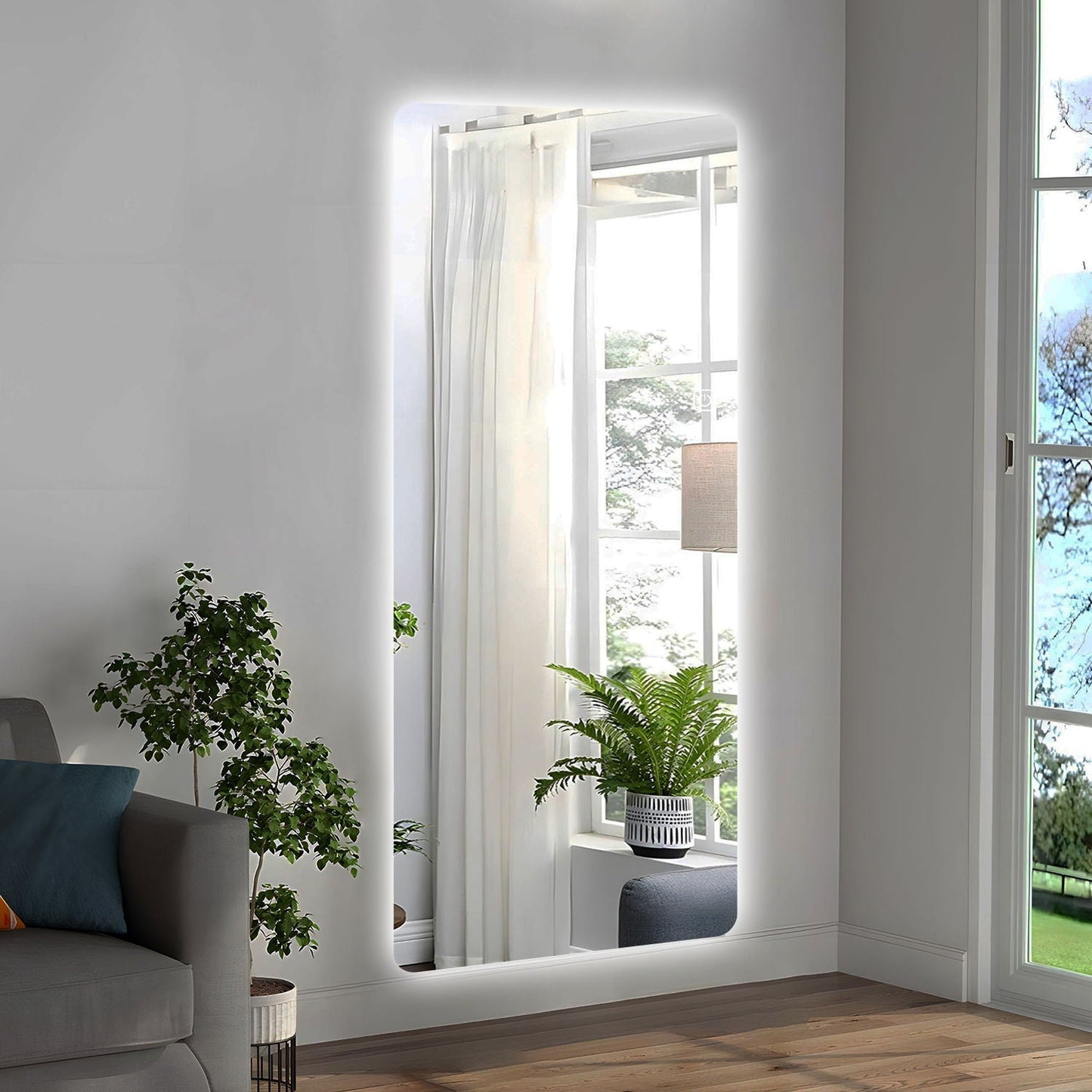 Wall Mounted Full Body Mirror With Dimming Lights Glass - Silver