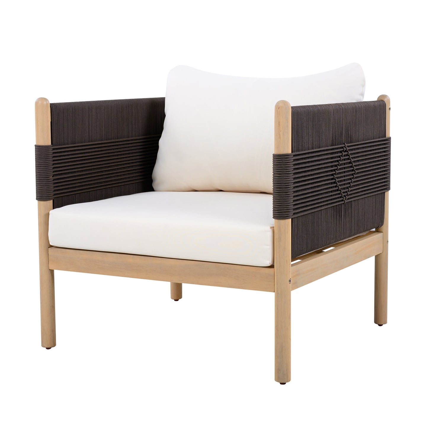 Outdoor Acacia Wood Club Chair with Diamond Rope Weave & Cushions
