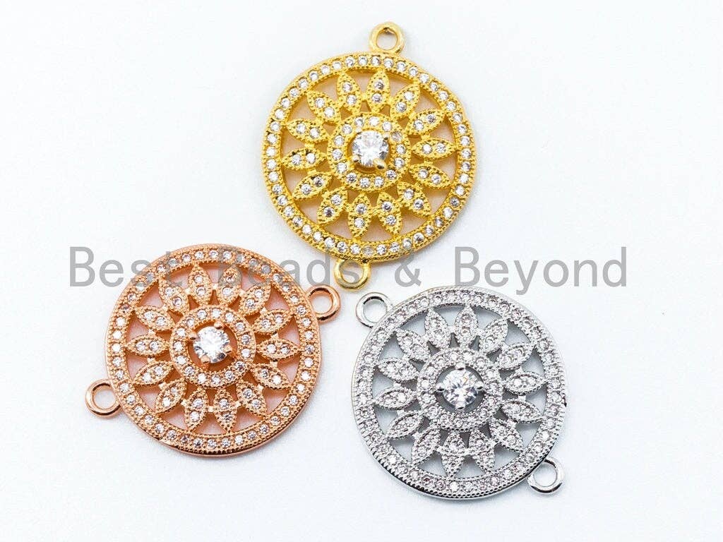 CZ Micro Pave Round Filigree flower Connector, 21x27mm,sku#A38