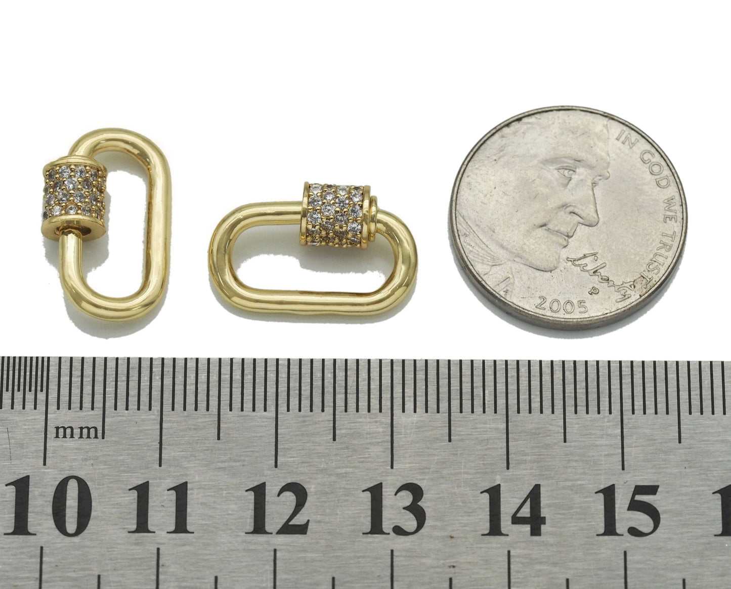 18K Gold CZ Pave Oval Shape Screw Clasp, Carabiner clasp, Sku#H340