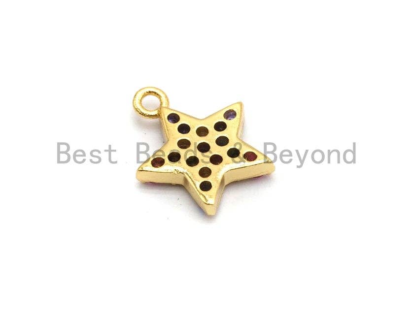 Multi-Color CZ Micro Pave Five Star Pendant, Star Shaped Pave Charm Pendant, Gold plated, 13x11mm, Sku#B109