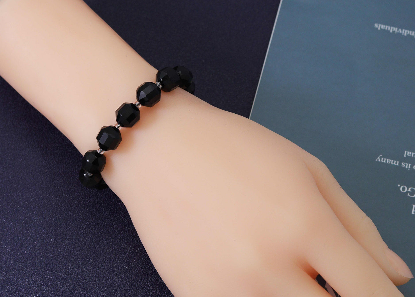 Black Onyx Double Point Stretchy Bracelet,Sku#EF105