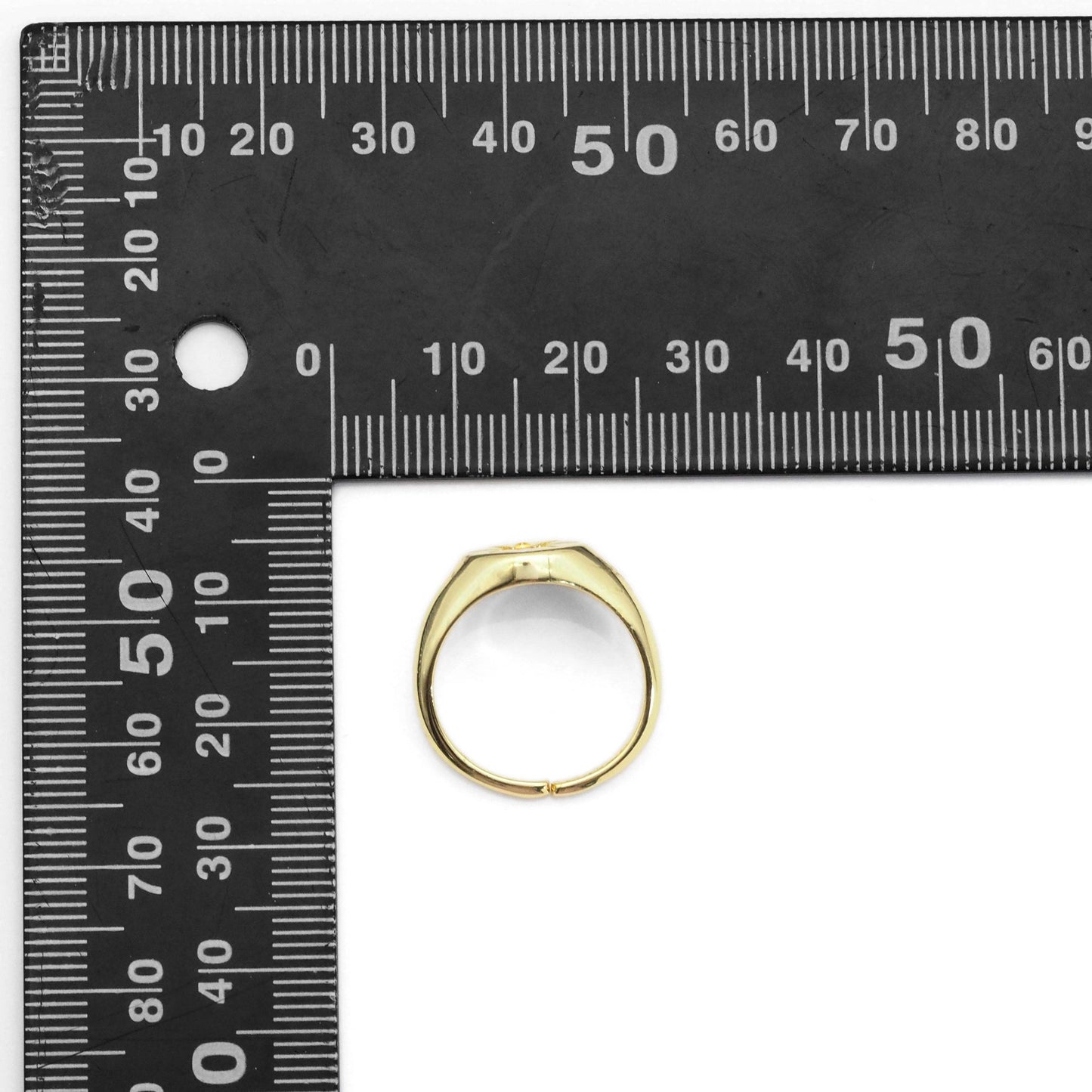 Gold CZ North Star Signet Adjustable Ring, Sku#LX224