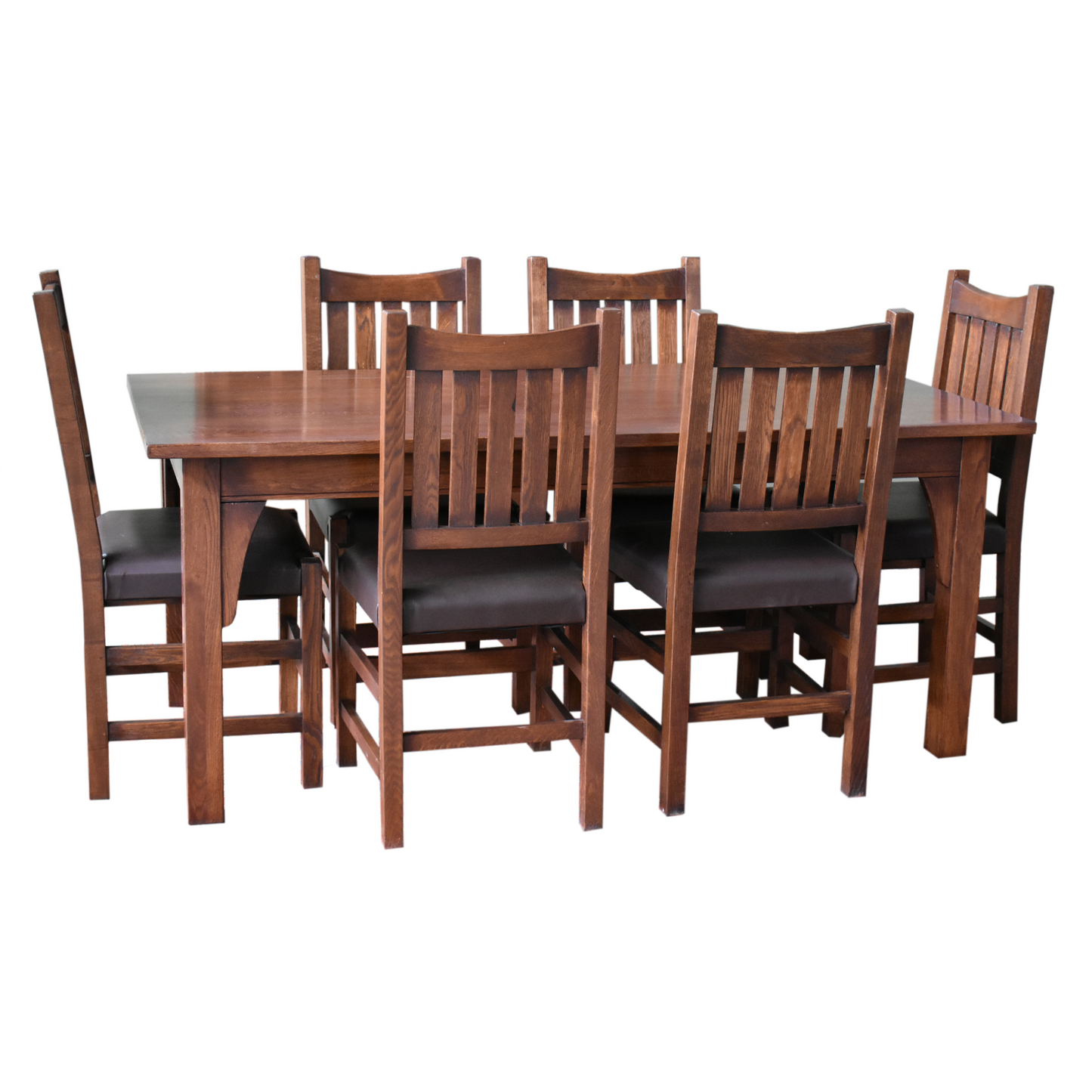 Mission 70" Solid Oak Dining Table Set with 6 Slat Back Chairs