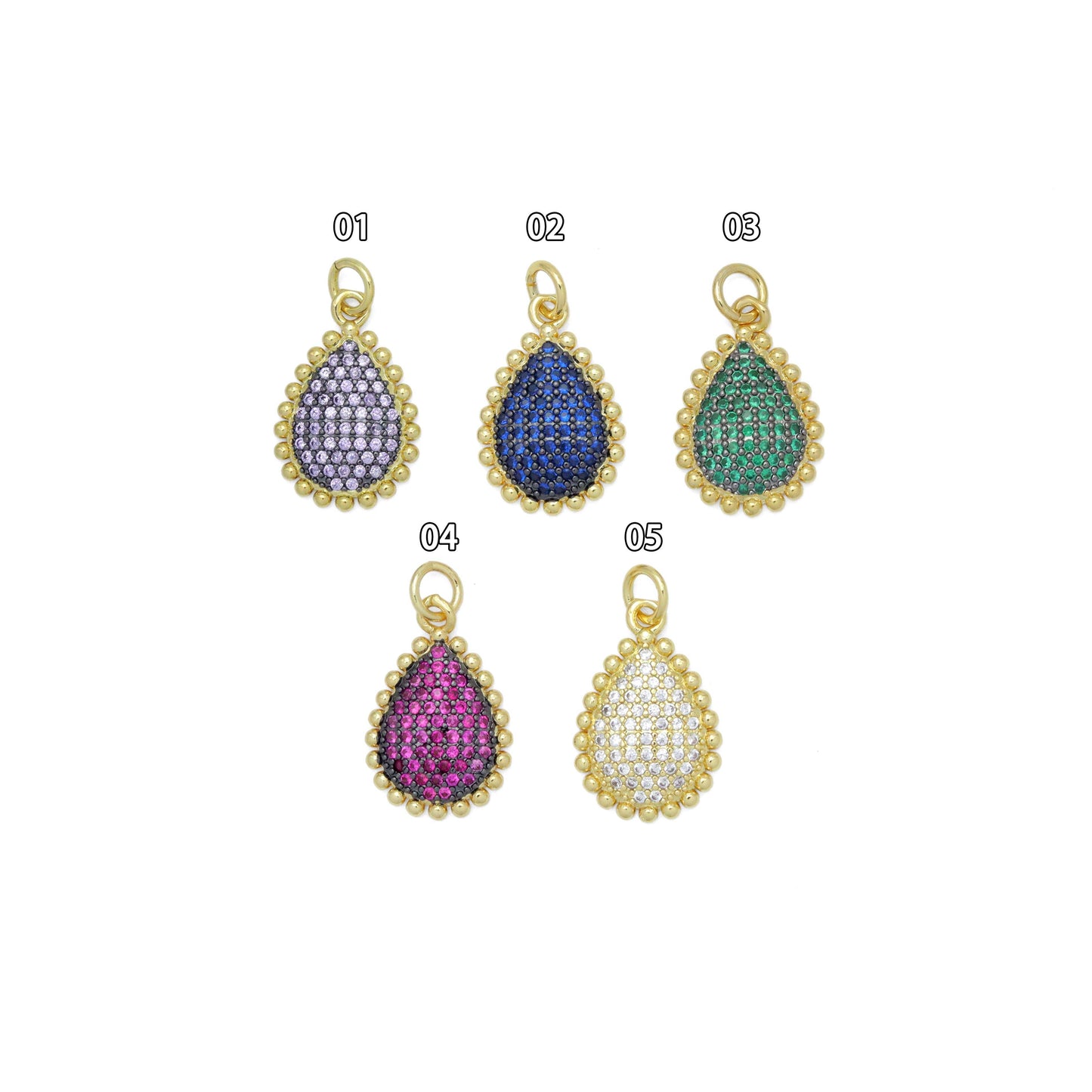 Colorful CZ Teardrop Shape Charm Pendant, Sku#LK1083