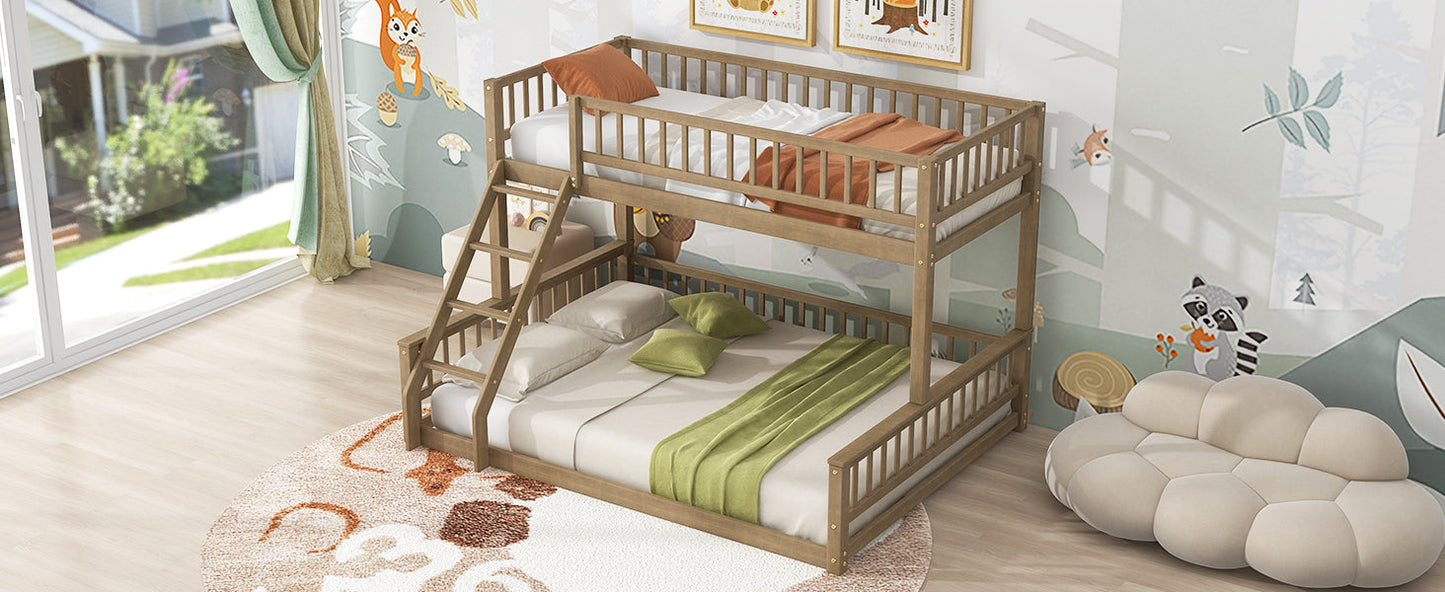 Twin XL Over Queen Bunk Bed with Ladder and Guardrails