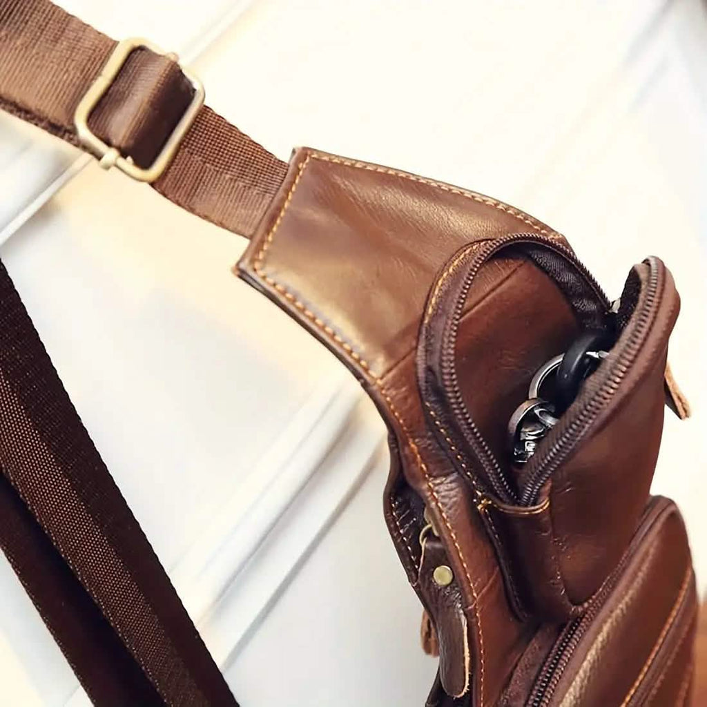 Sac bandoulière en cuir véritable (unisexe)
