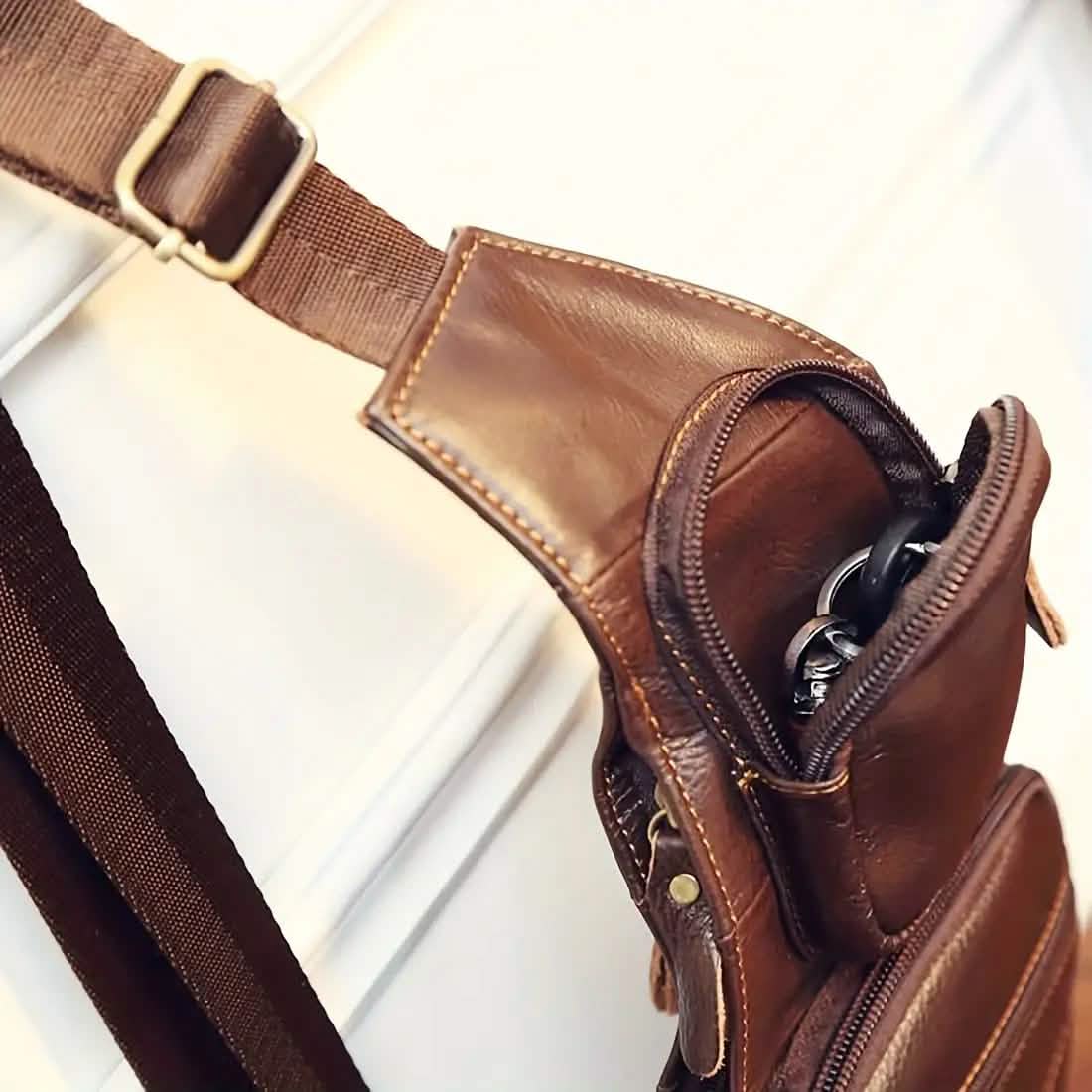 Sac bandoulière en cuir véritable (unisexe)
