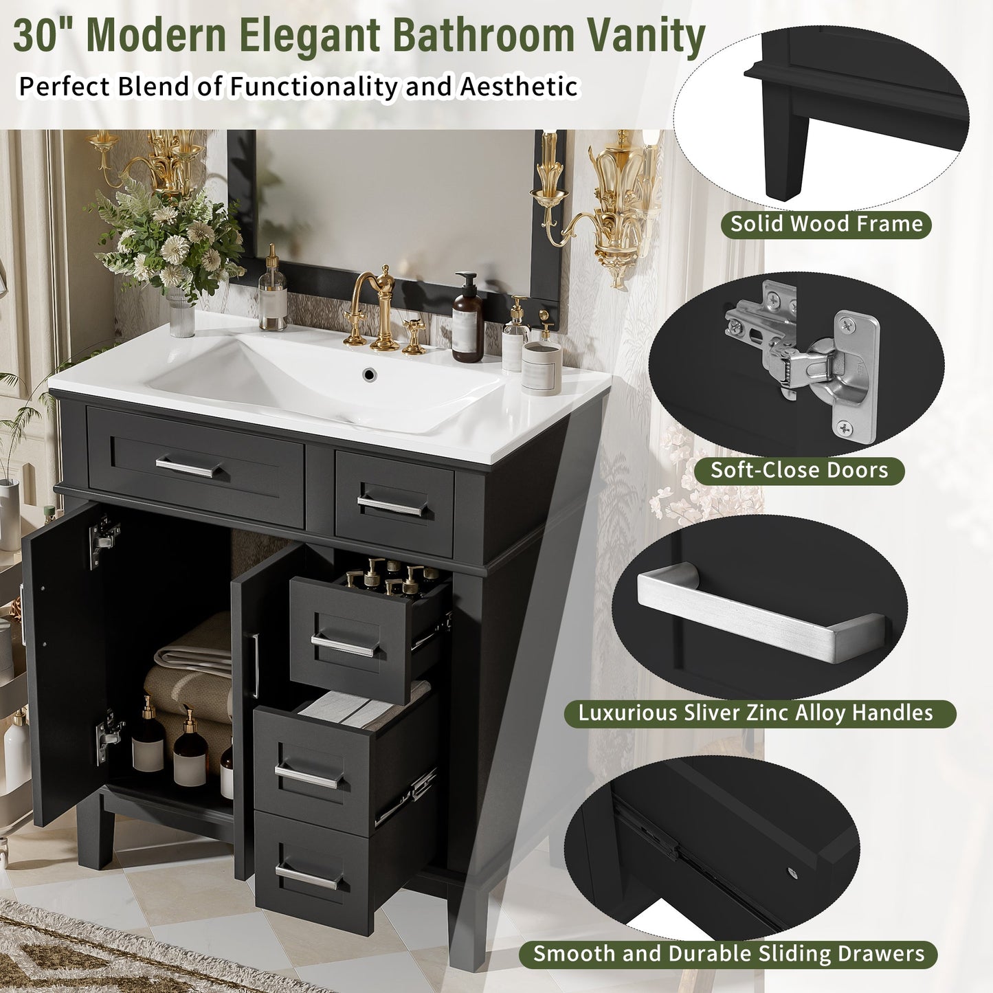 30" Bathroom Vanity with Ceramic Sink