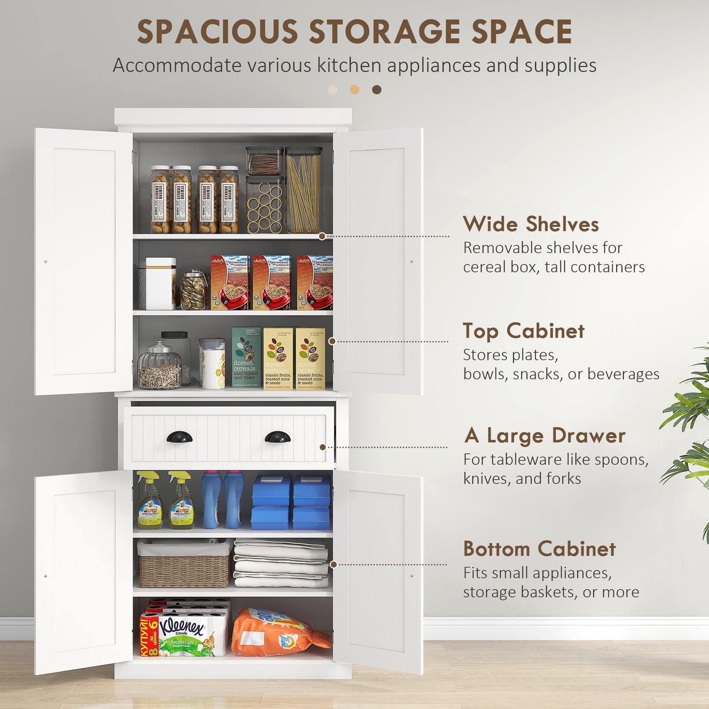 HOMCOM 72" Kitchen Pantry, Tall Storage Cabinet