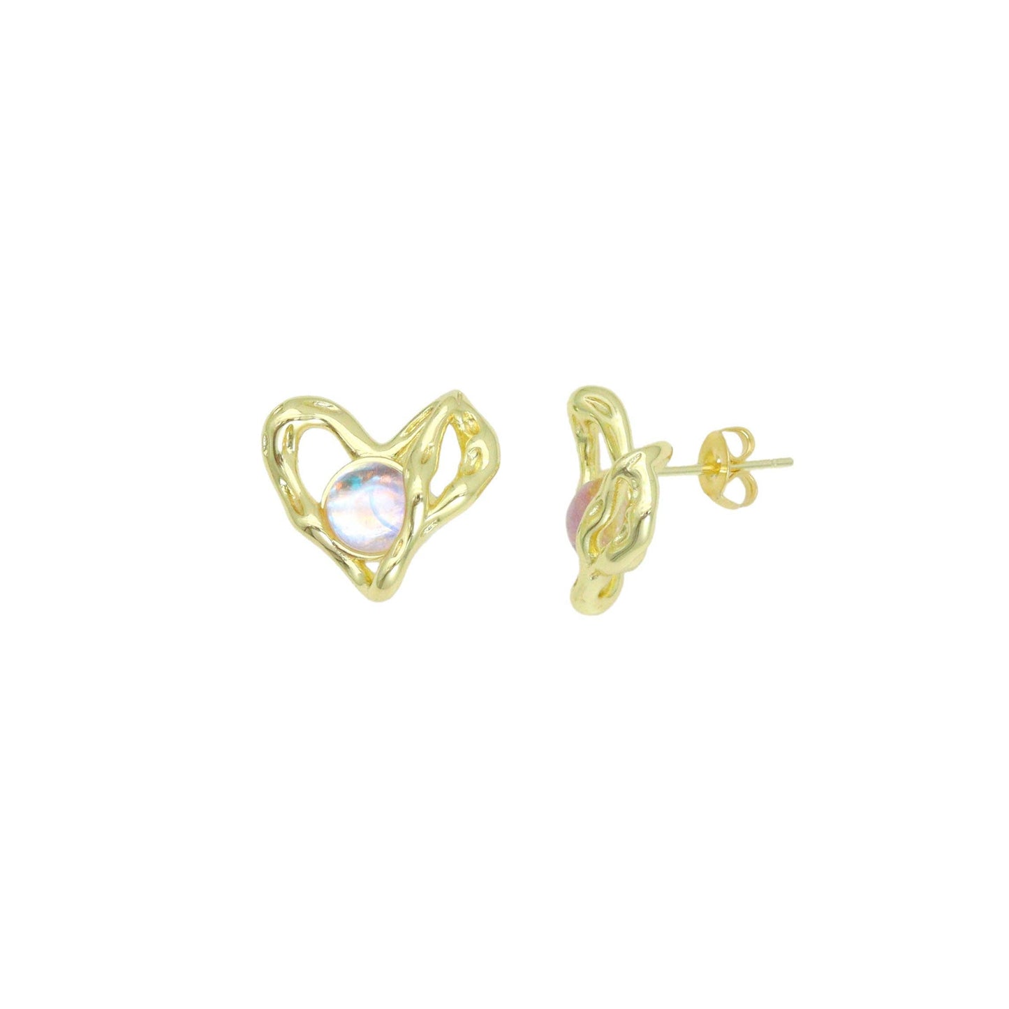 Moonstone Heart Shape Stud Earrings, Sku#LX813