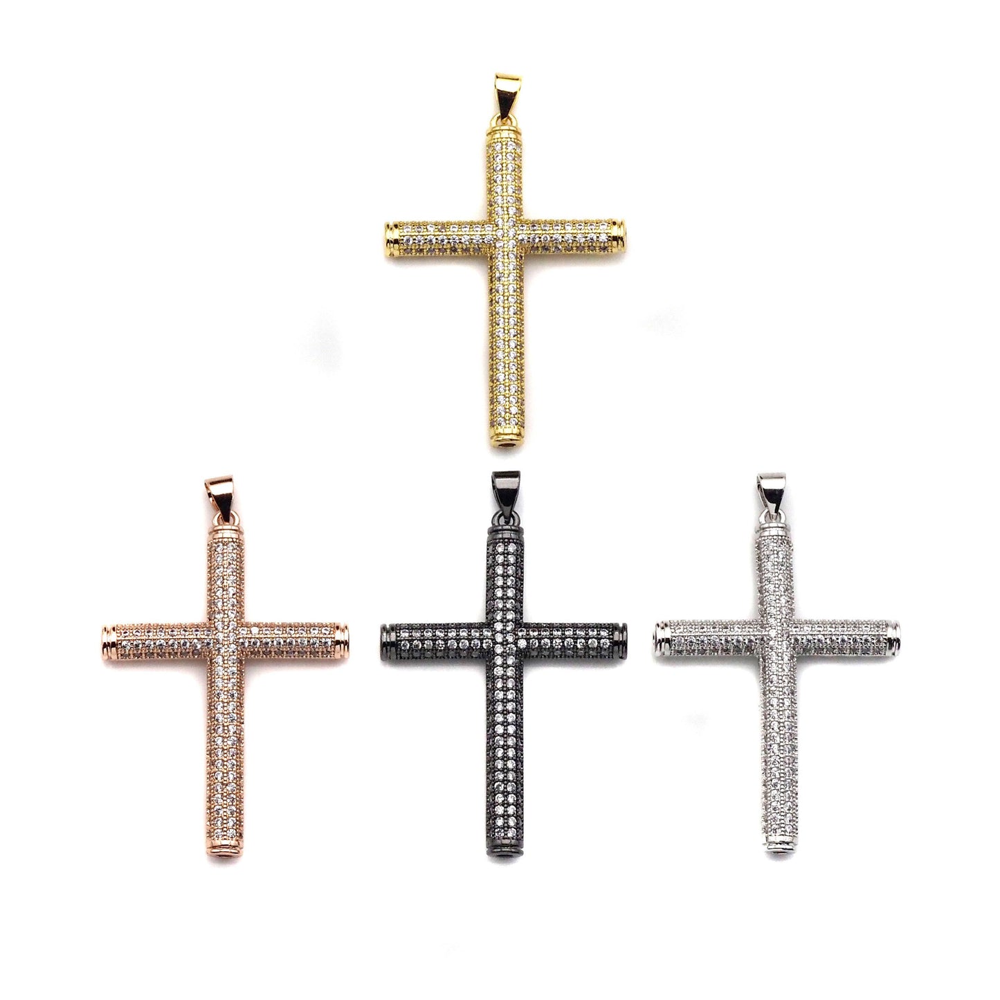 Large CZ Micro Pave Gold Cross Shape Pendant, Sku# LK142