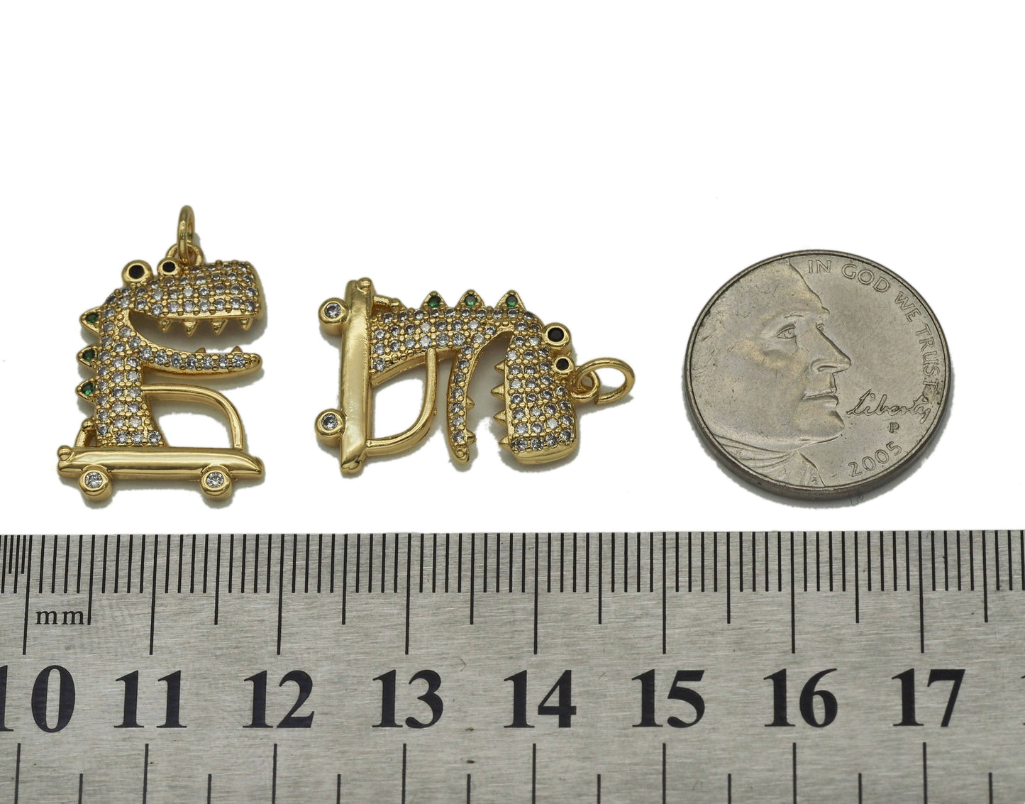 Gold CZ Cute Crocodile Charm, Sku#LK662