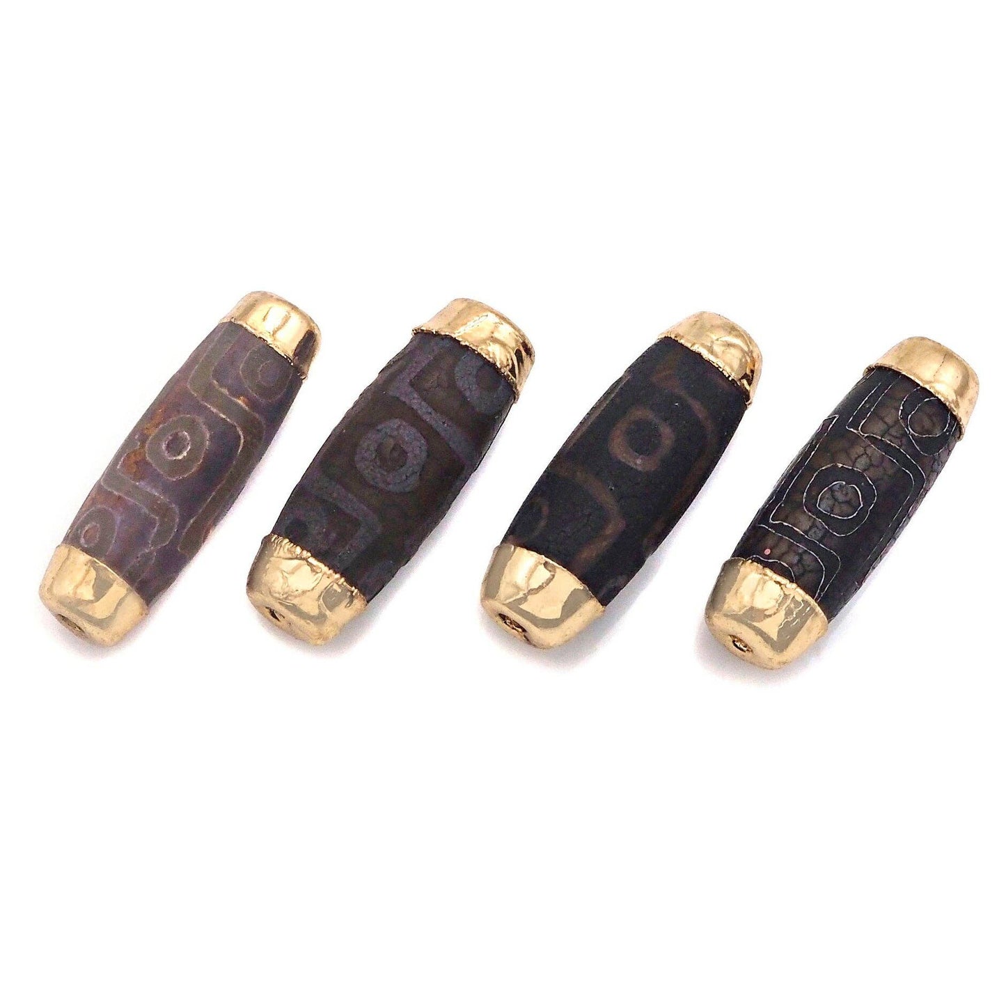 16x39mm Large Natural Tibetan Agate Barrel Shape Spacer Beads, Gold Tone, Dzi Spacer, Oval Tibetan Agate Beads, sku#U951