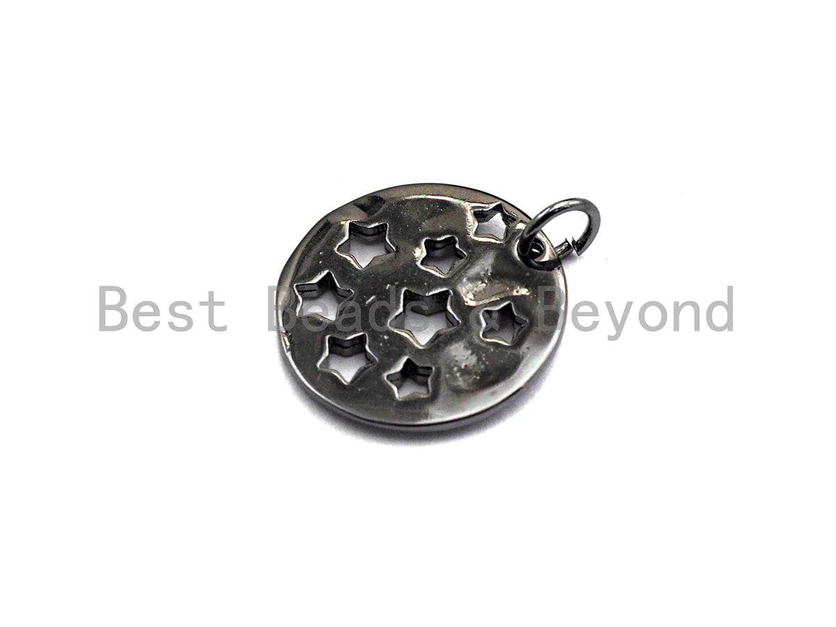 Hollow out Multi Star Coin Pendant/Charm,Flat Sheet Copper  CZ Pendant, Silver/Gold/Black Tone,16x16mm,Sku#Z457