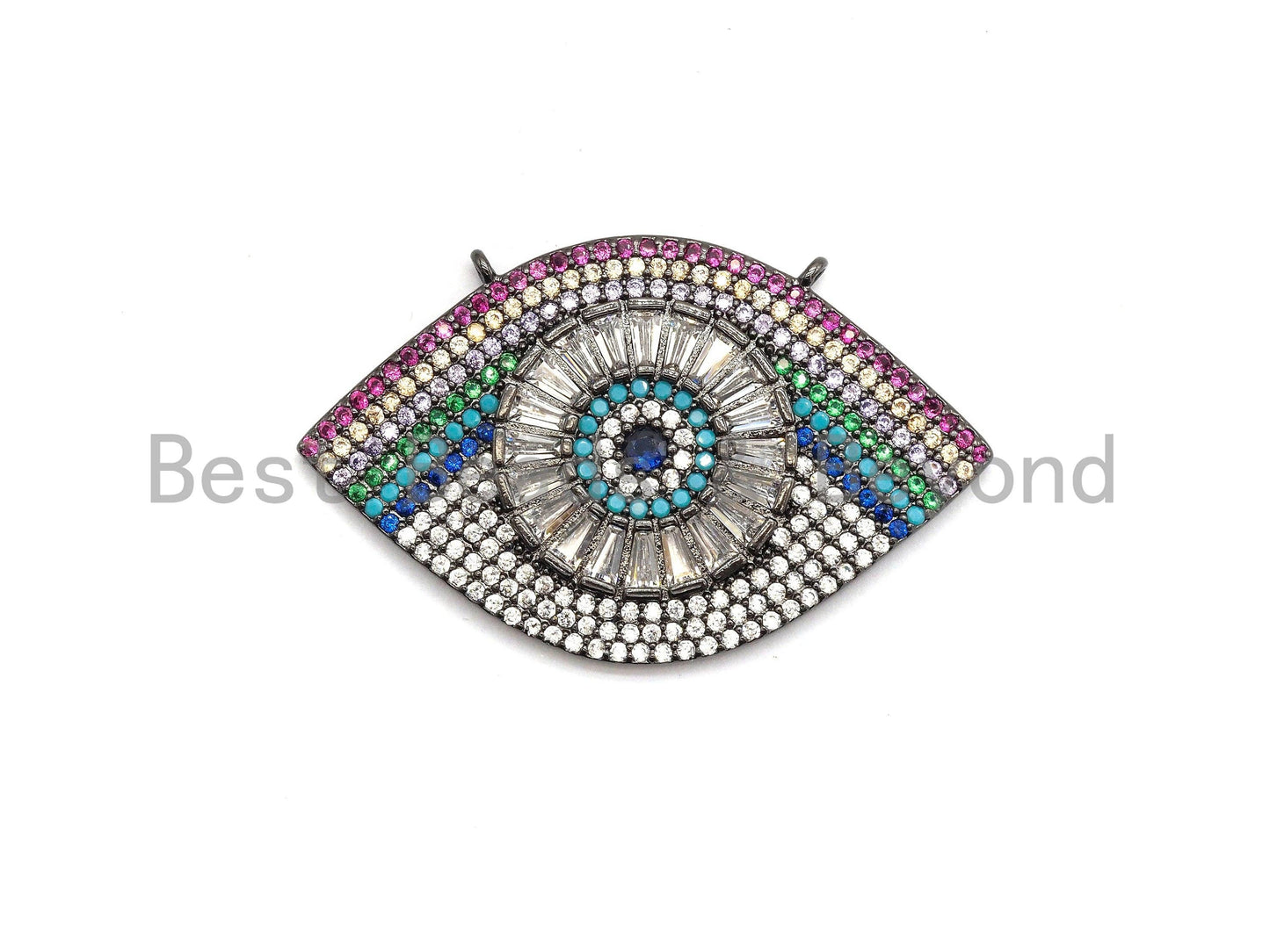 Rainbow Clear CZ Micro Pave Geometric Evil Eye Face Pendant, Cubic Zirconia Pendant,25x40mm, sku#F709