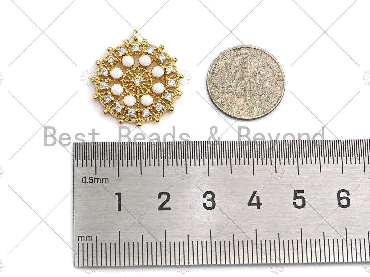 Black white CZ Pave Flower Ferris Wheel Charm, Sku#LK132
