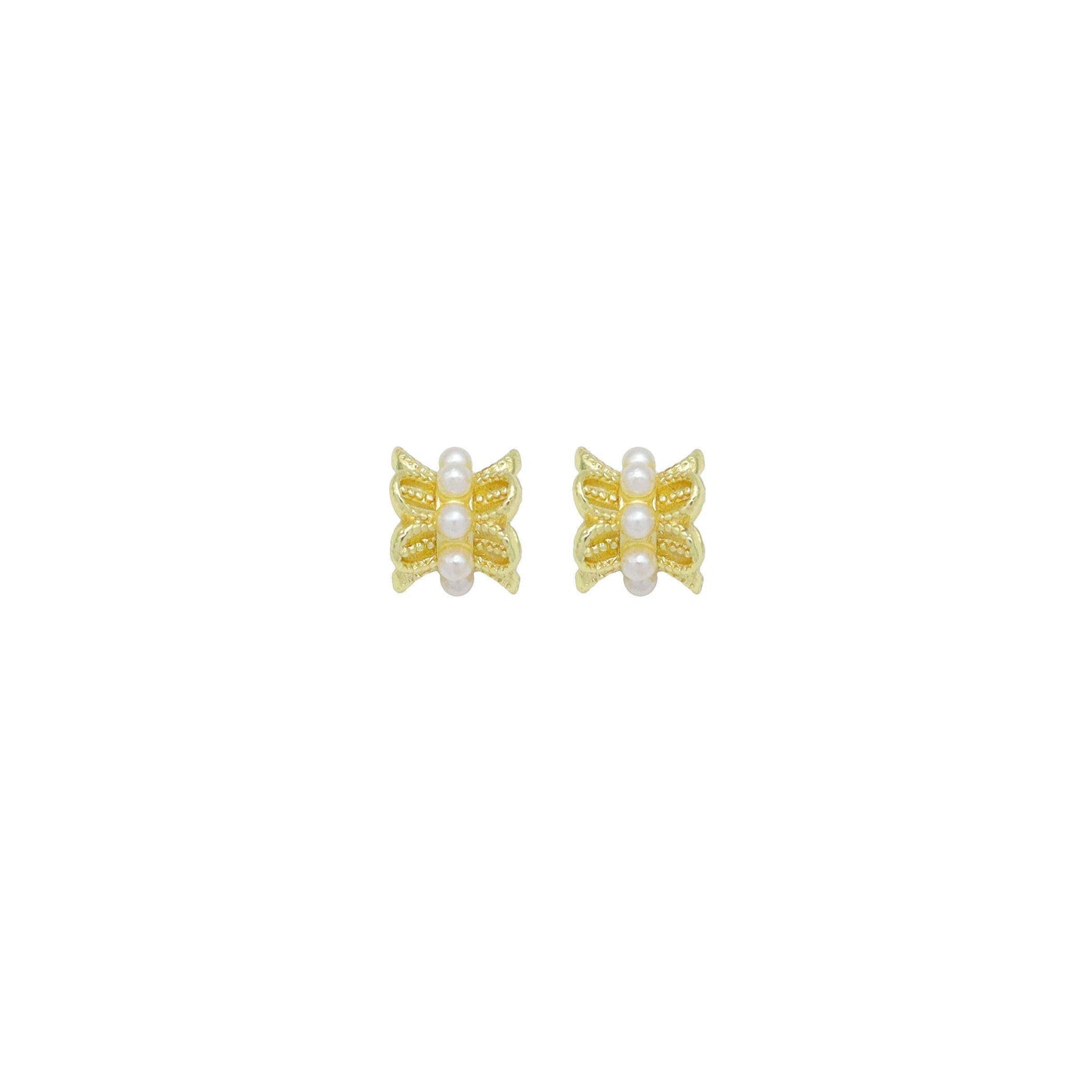 CZ White Pearl Gold Flower Tube Charm Spacer Beads, Sku#A422